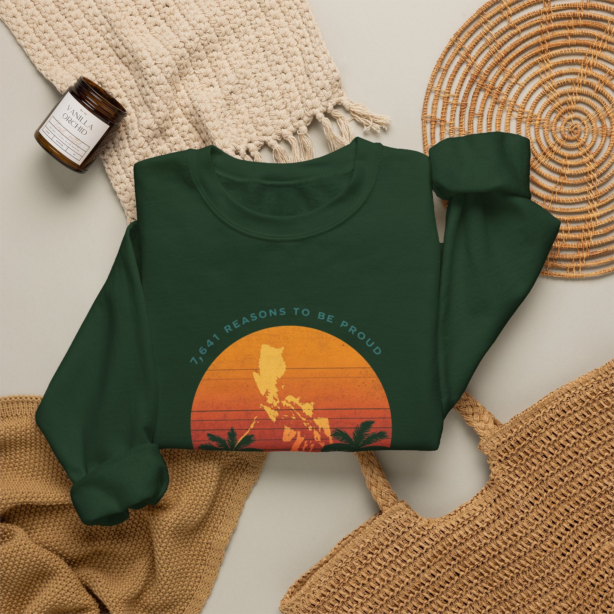 Filipino Crewneck Sweatshirt "Proud to Be Pinoy" Retro Sunset Pullover, Philippines Pride Apparel, Heritage Graphic Sweatshirt