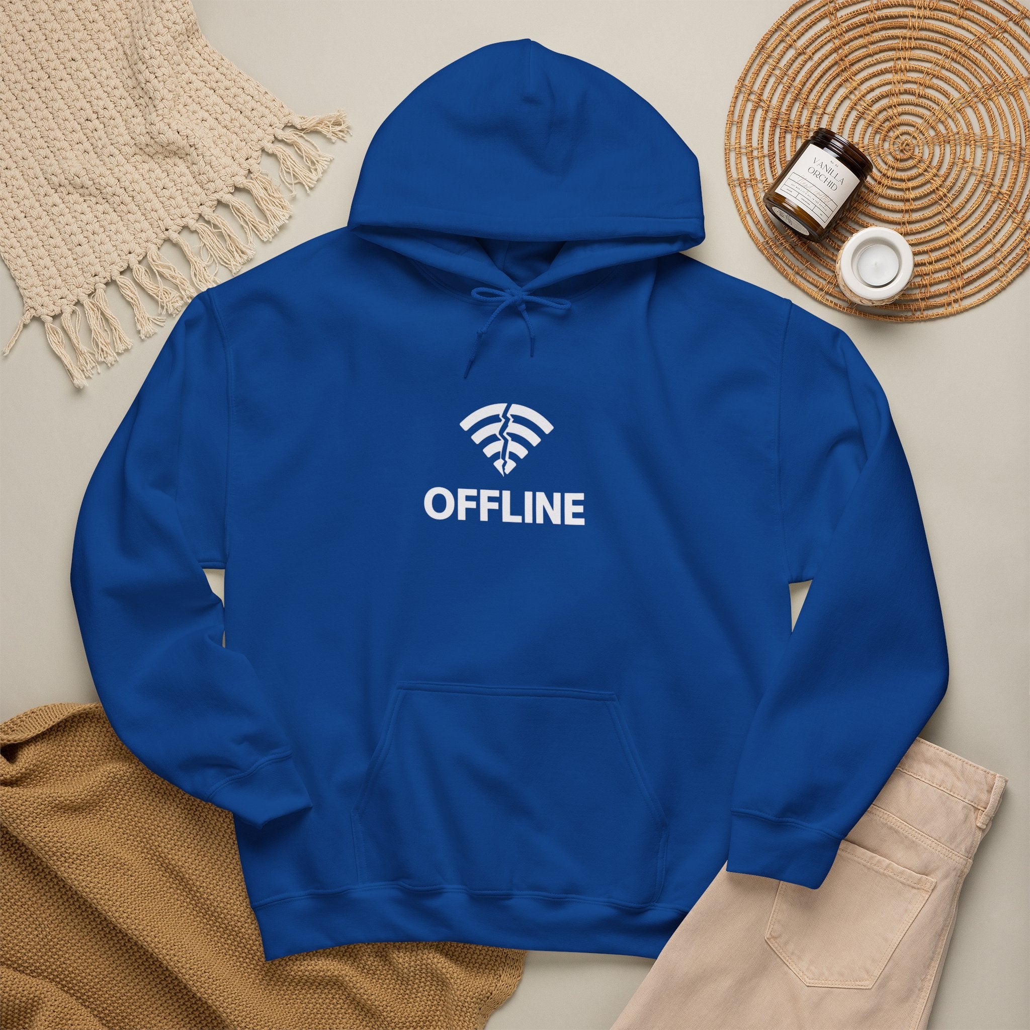 Christian Hoodie "Offline" Wi-Fi Symbol Pullover, Go Into Your Room Quote Back Print, Faith Streetwear Sweatshirt