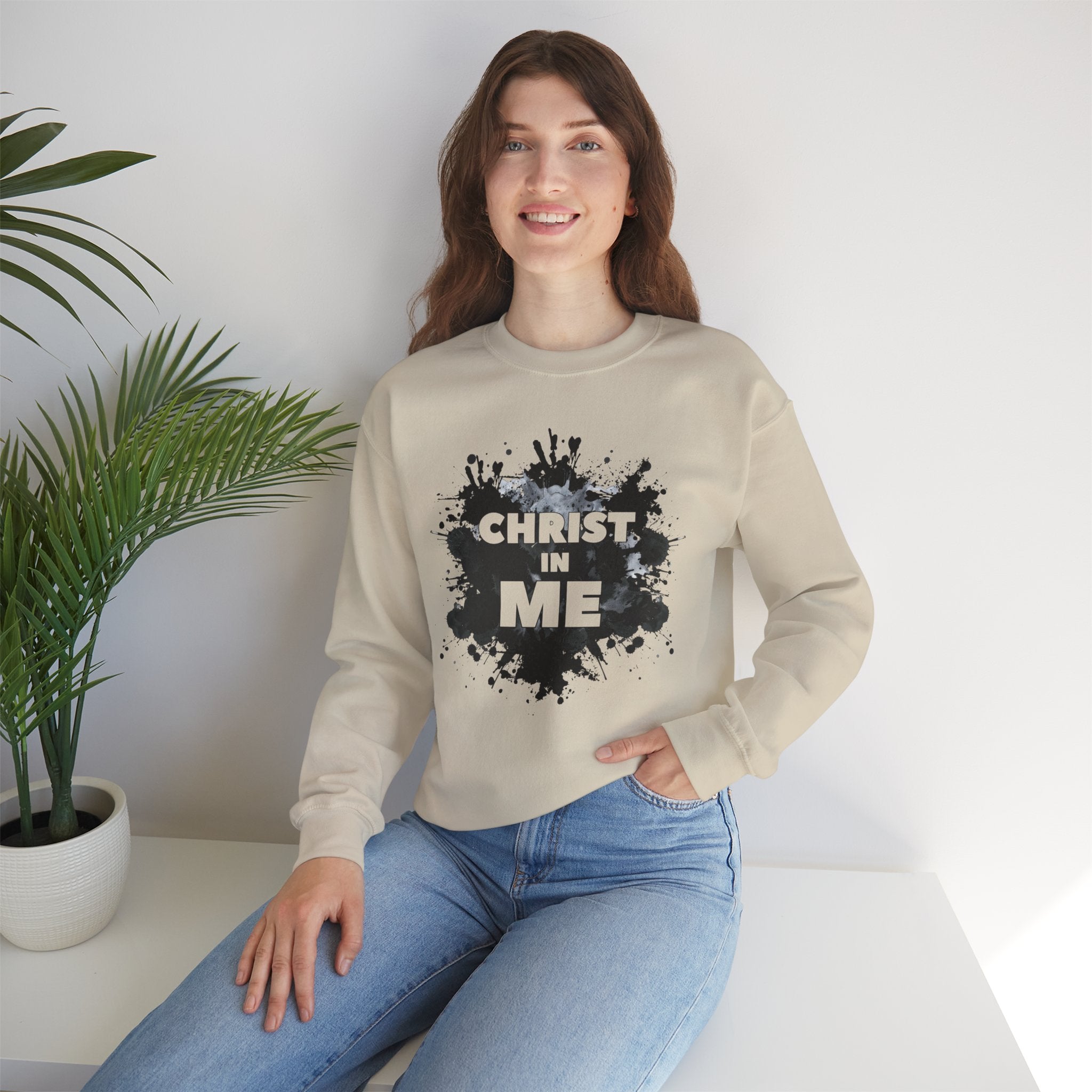 Christian Crewneck Sweatshirt "Christ in Me" Pullover, Galatians 2:20 Apparel, Inspirational Religious Graphic Sweatshirt