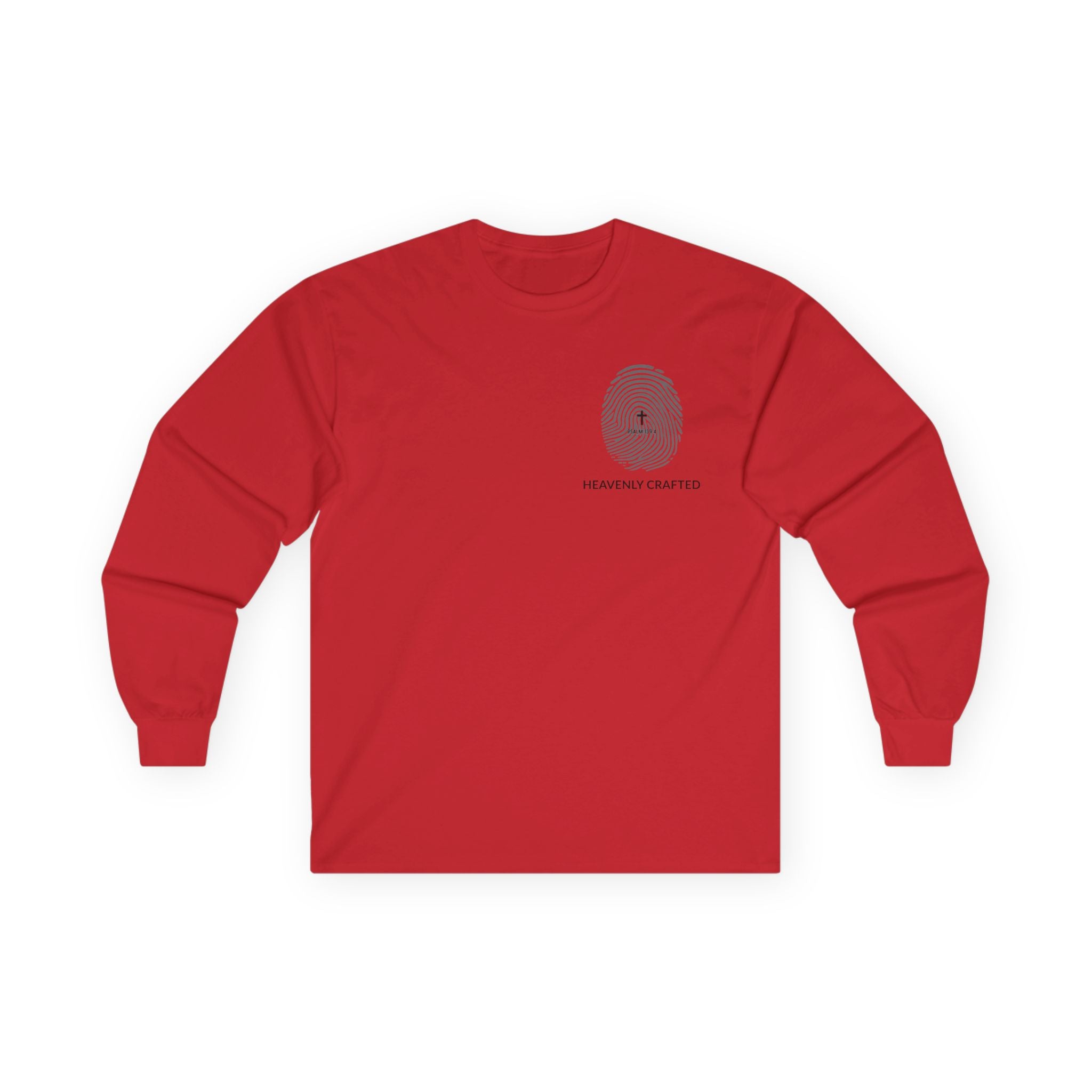 Fingerprint Graphic Long Sleeve Christian Tee — Heavenly Crafted Chest Print