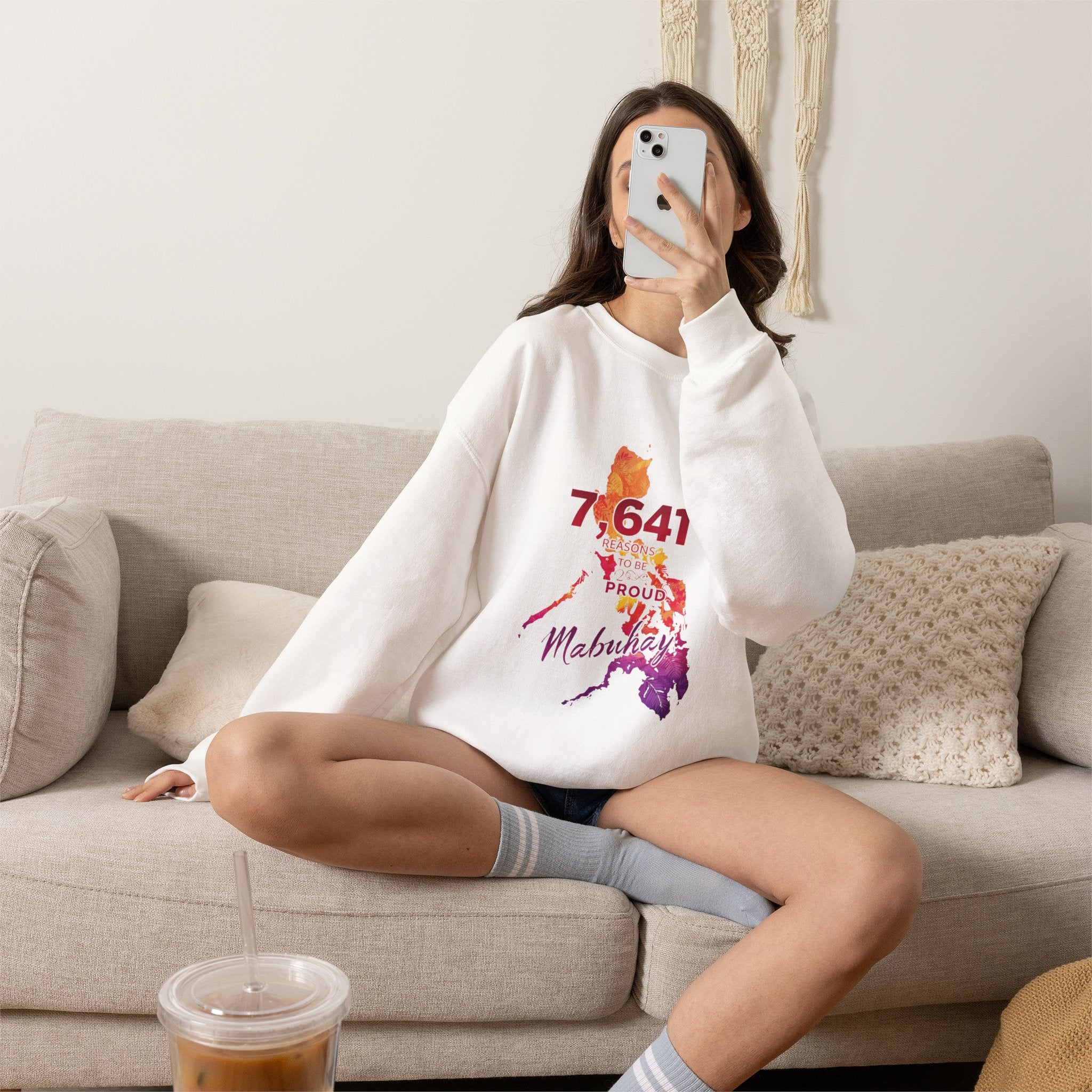 Philippines Map Sweatshirt - '7,641 Proud Pinoy' Colorful Vintage Crewneck