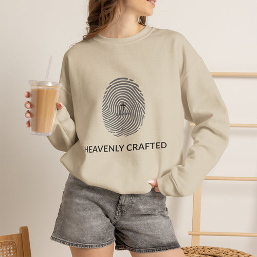 Christian Crewneck Sweatshirt "Heavenly Crafted" Fingerprint Pullover, Psalm 139 Identity Apparel, Unique Faith Graphic Sweatshirt