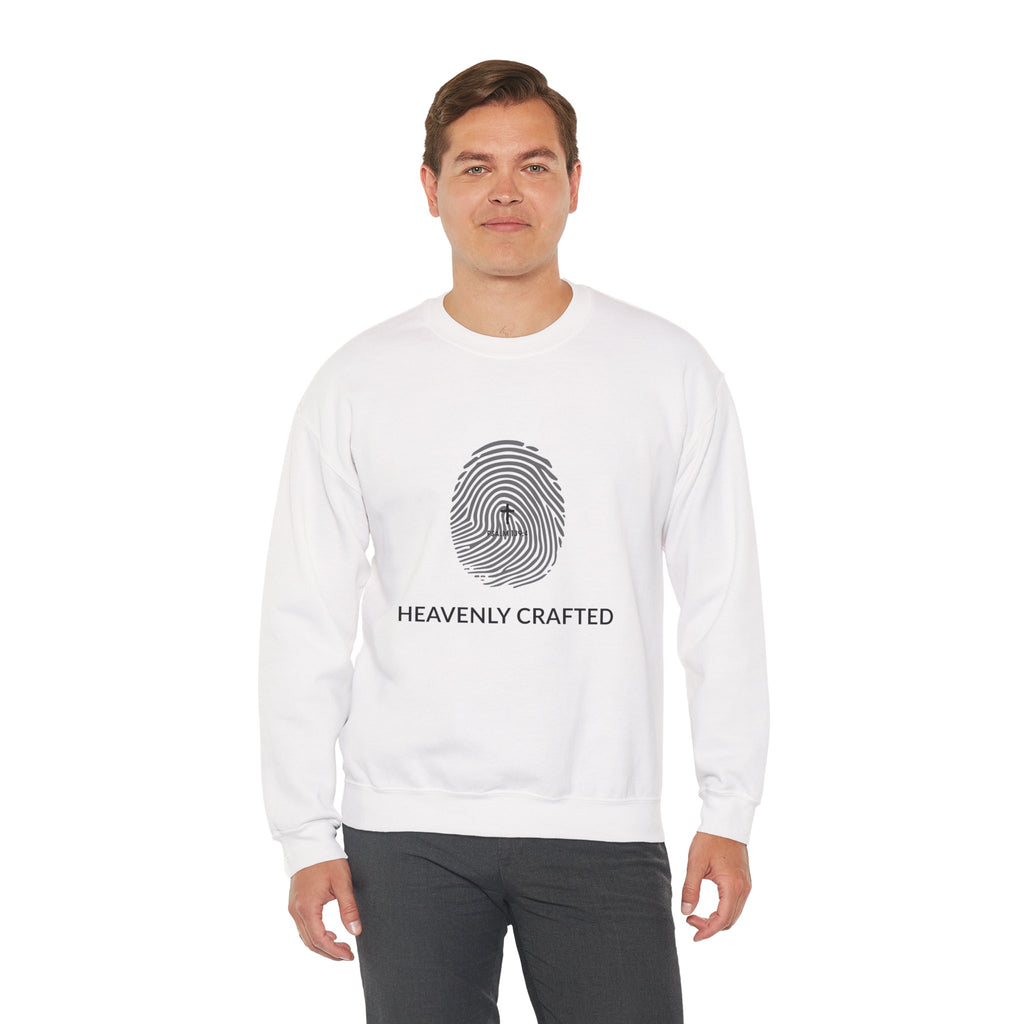 Christian Crewneck Sweatshirt "Heavenly Crafted" Fingerprint Pullover, Psalm 139 Identity Apparel, Unique Faith Graphic Sweatshirt