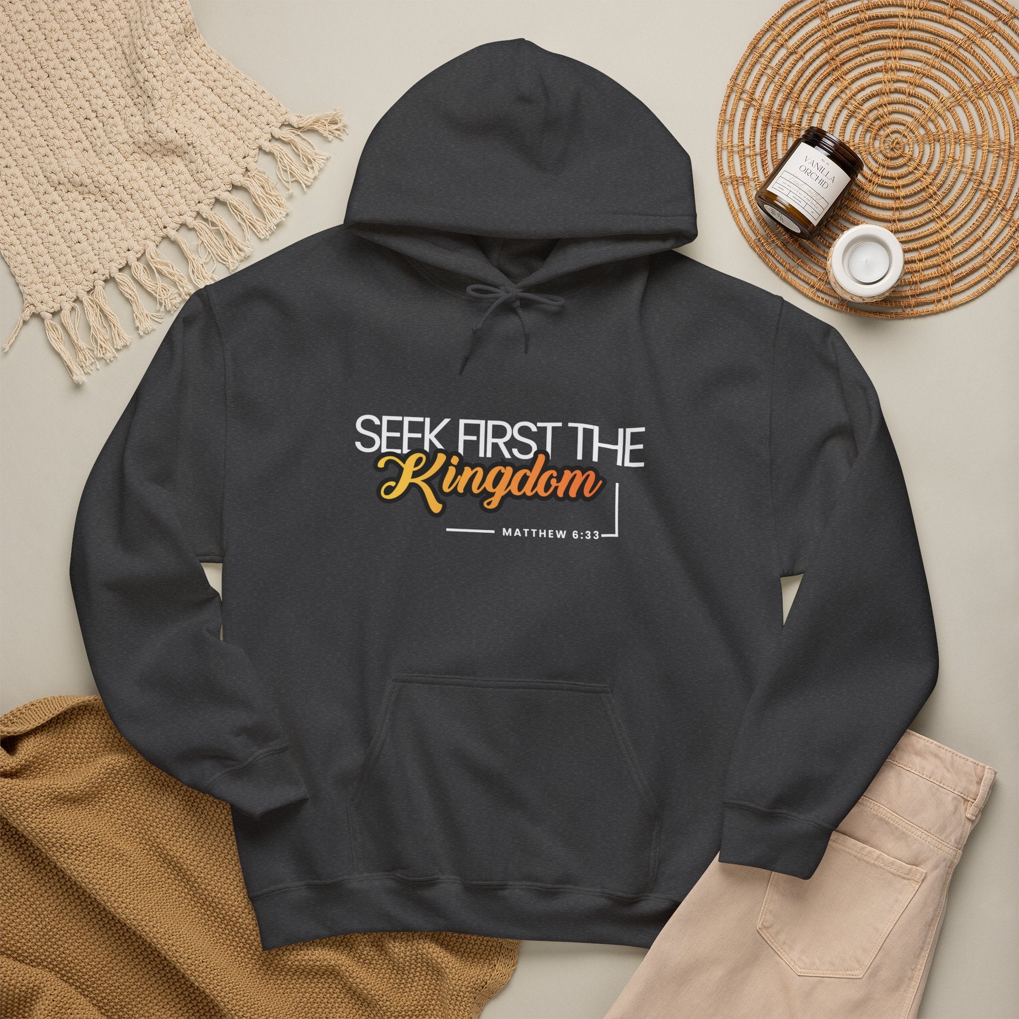 Seek First the Kingdom Hoodie - Christian Faith Scripture Sweatshirt (Matthew 6:33)