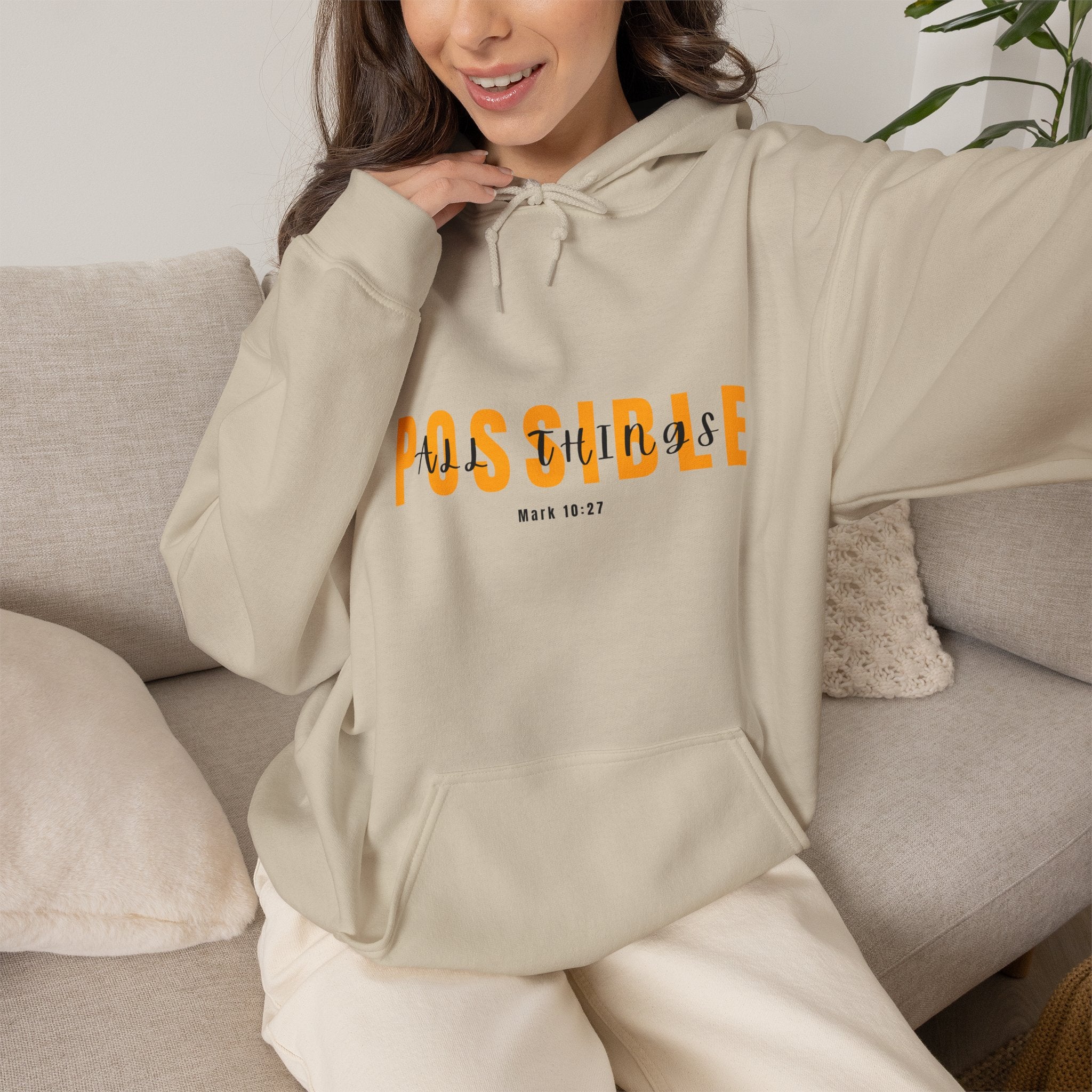 All Things Possible Hoodie — Minimal Inspirational "POSSIBLE" Graphic Faith Hoodie
