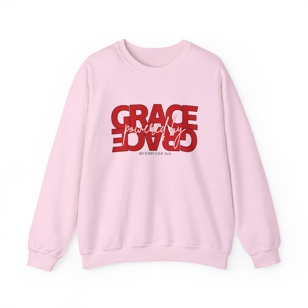 Crewneck Sweatshirt — "Grace Powered By God" Christian Faith Pullover (Ephesians 2:8)