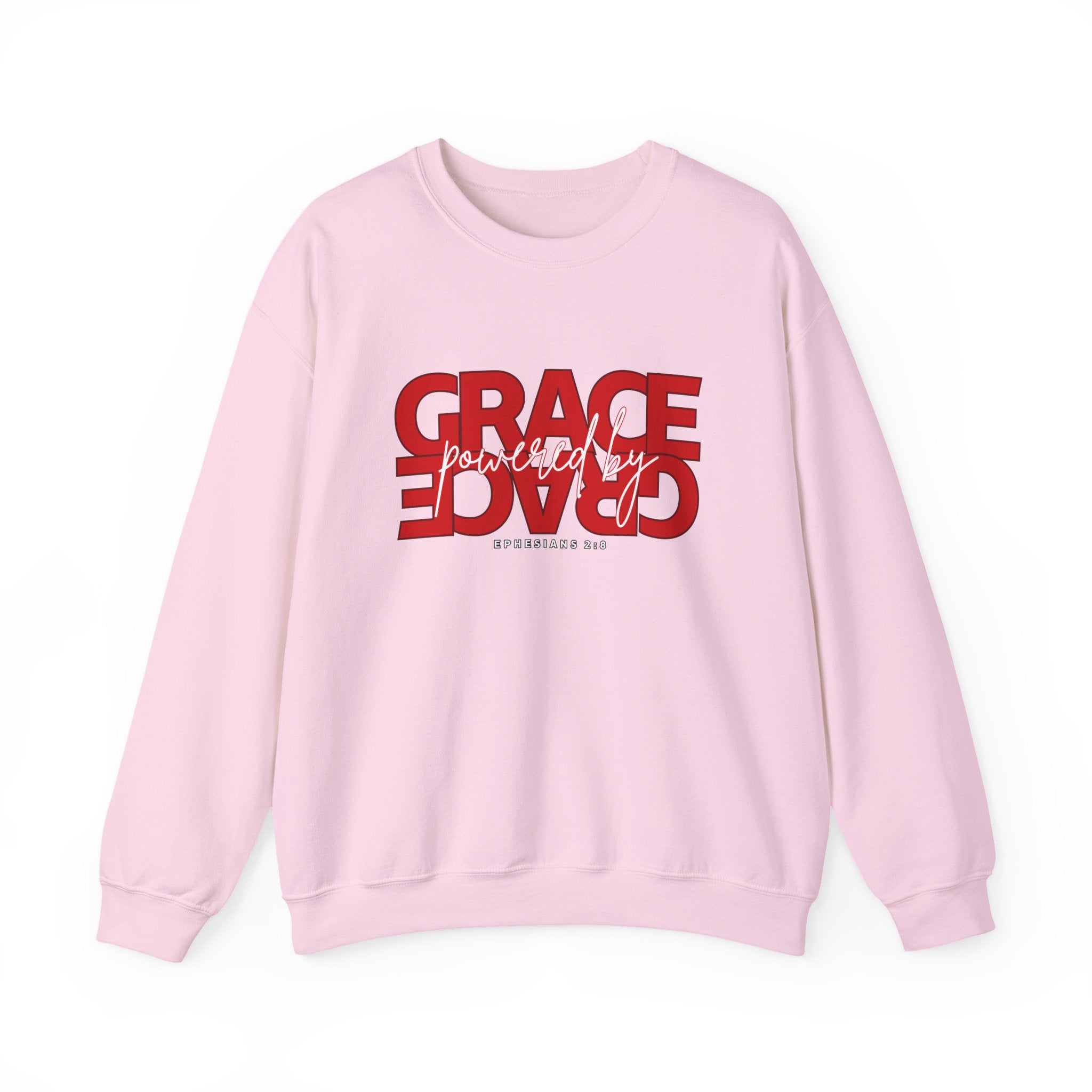Crewneck Sweatshirt — "Grace Powered By God" Christian Faith Pullover (Ephesians 2:8)