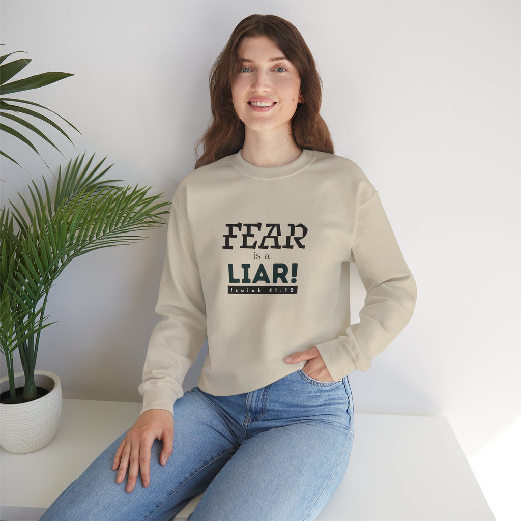Inspirational Crewneck Sweatshirt "Fear is a Liar" Pullover, Positive Mindset Apparel, Motivational Faith Graphic Sweatshirt