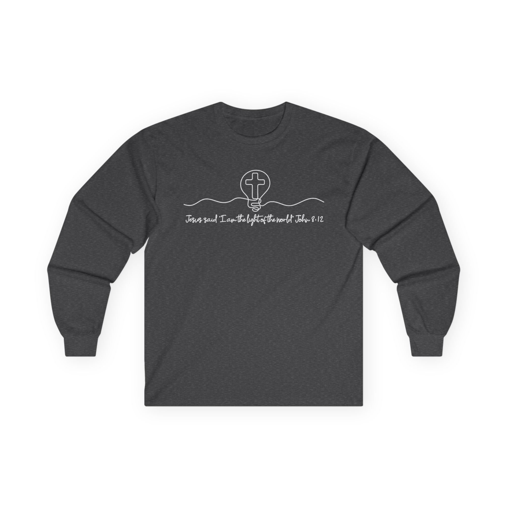 Christian Long Sleeve Tee — "I Am the Light" Minimal Cross Design