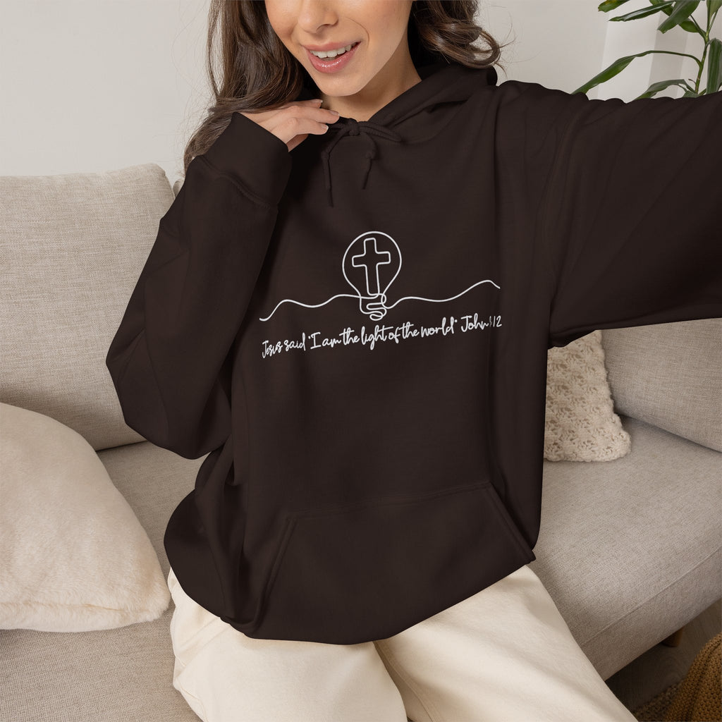Christian Hoodie with Light of the World and Cross Design – Faith Comfort Sweatshirt