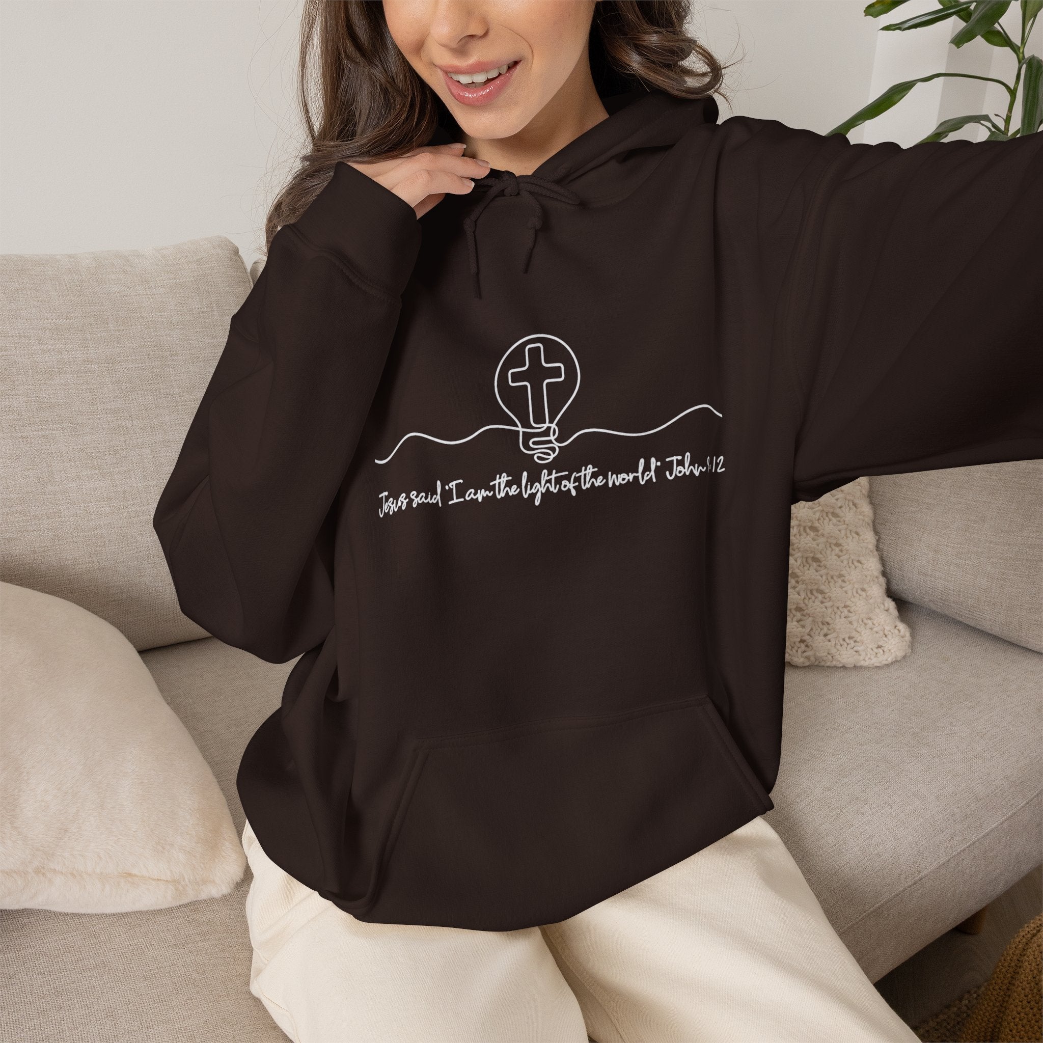 Christian Hoodie with Light of the World and Cross Design – Faith Comfort Sweatshirt