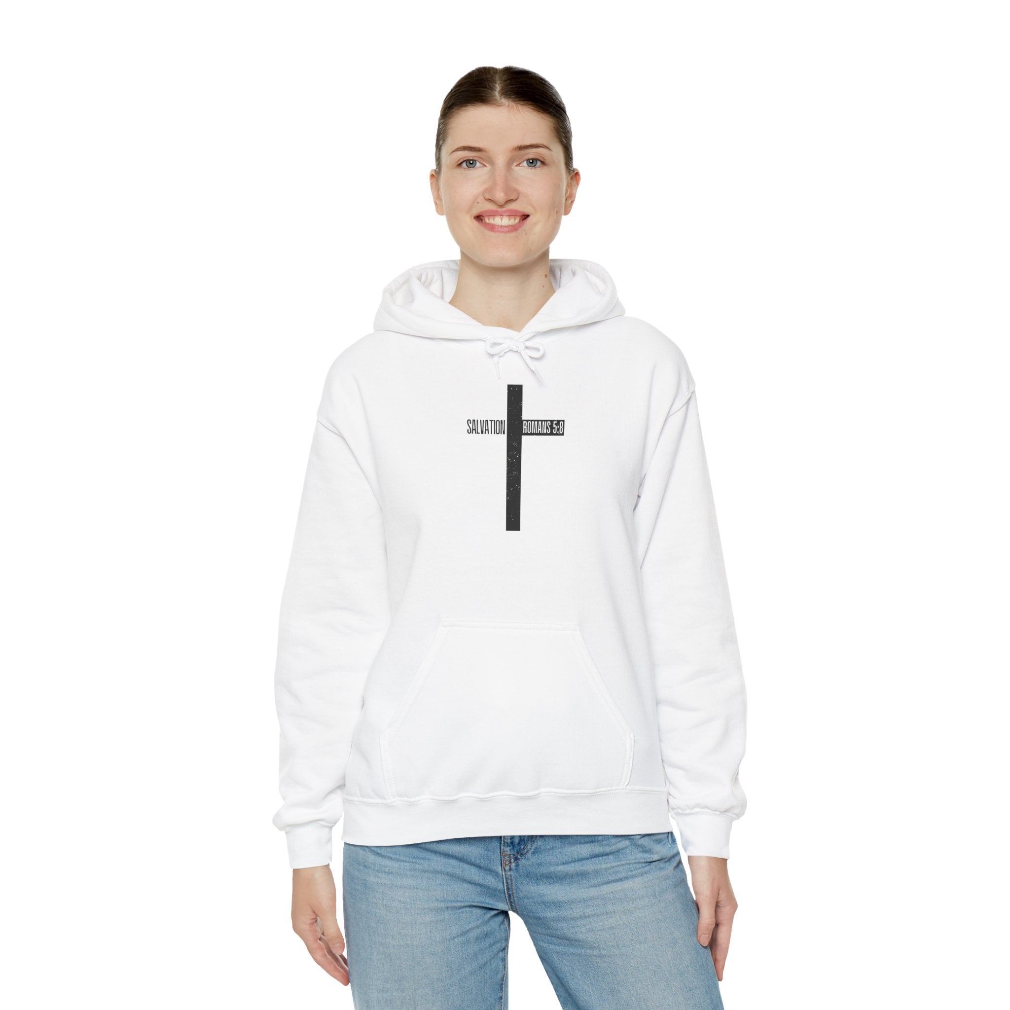 Faith Cross Salvation Hoodie — Minimalist Black Cross Christian Hoodie