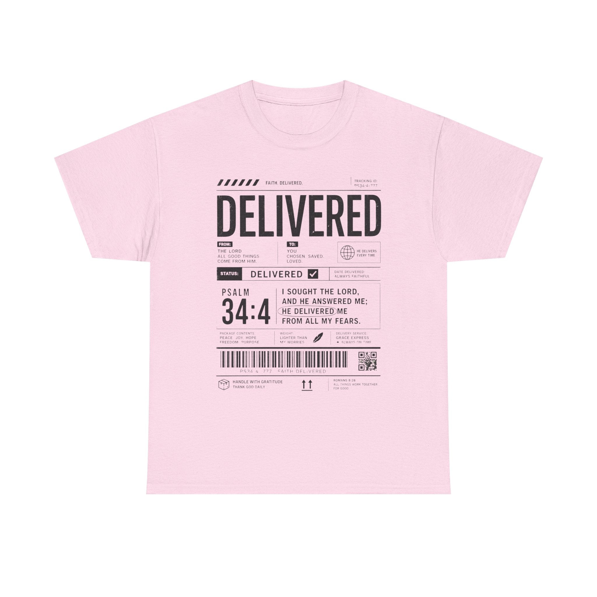 Delivered Graphic Tee — Inspirational Psalm 34:4 Christian T-Shirt