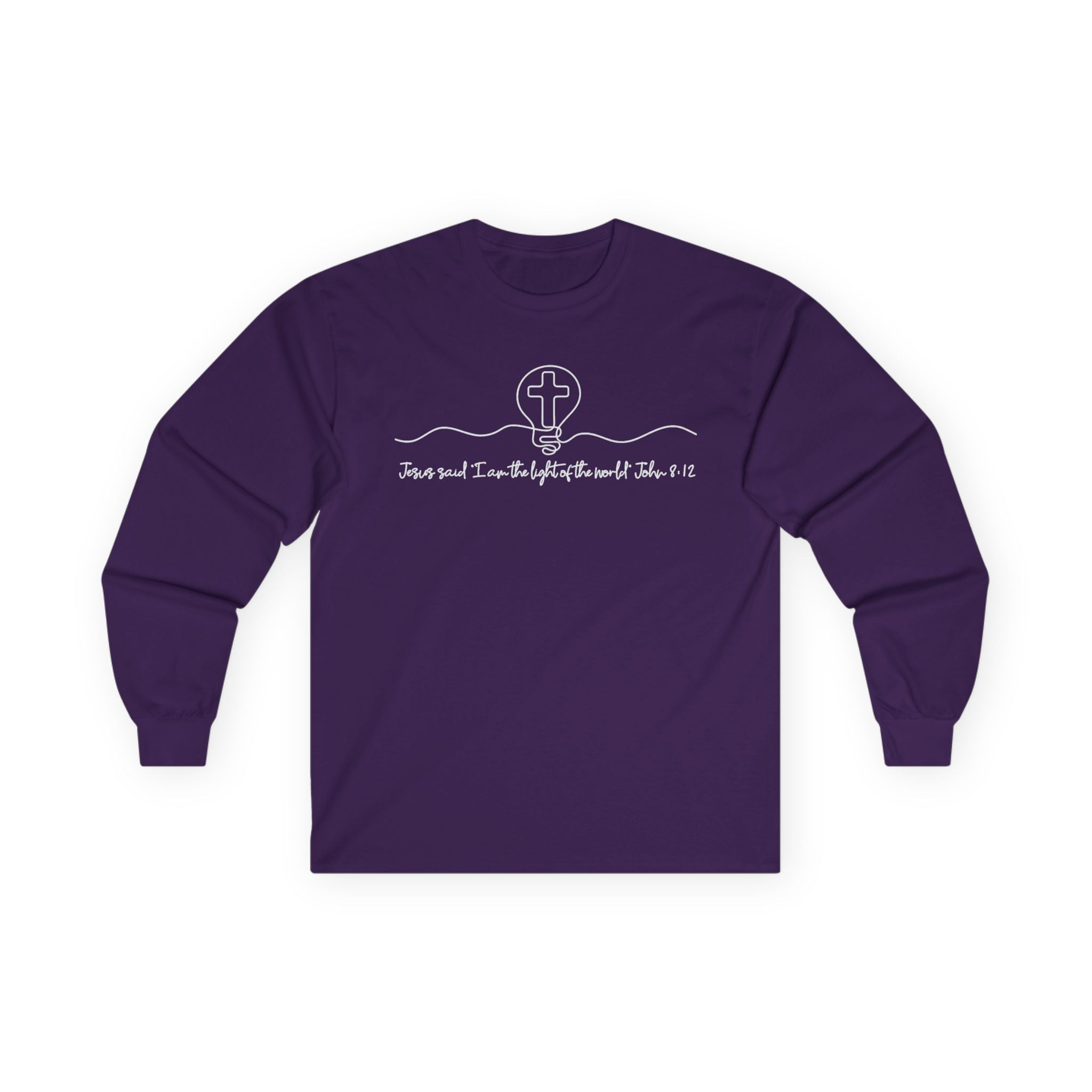 Christian Long Sleeve Tee — "I Am the Light" Minimal Cross Design