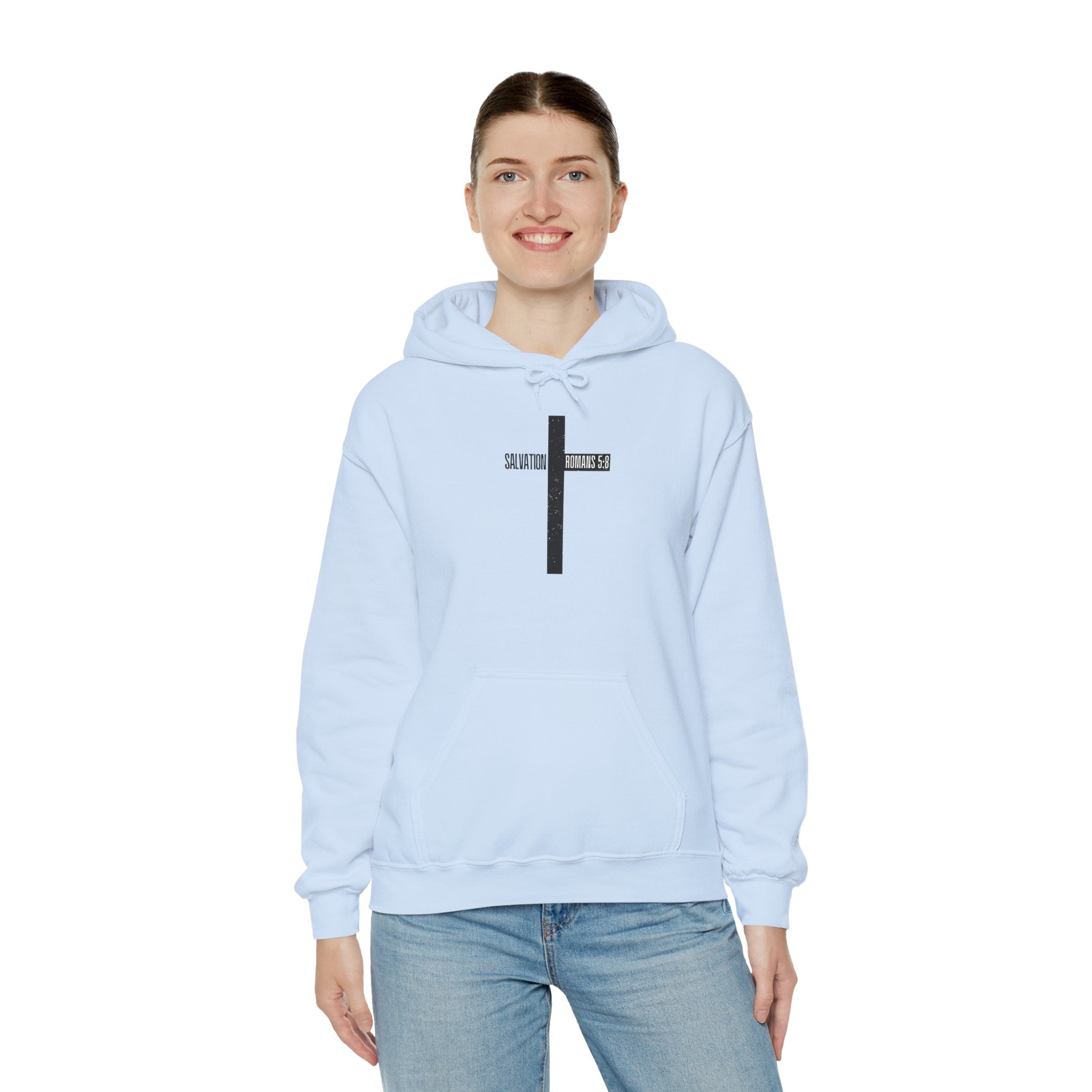 Faith Cross Salvation Hoodie — Minimalist Black Cross Christian Hoodie