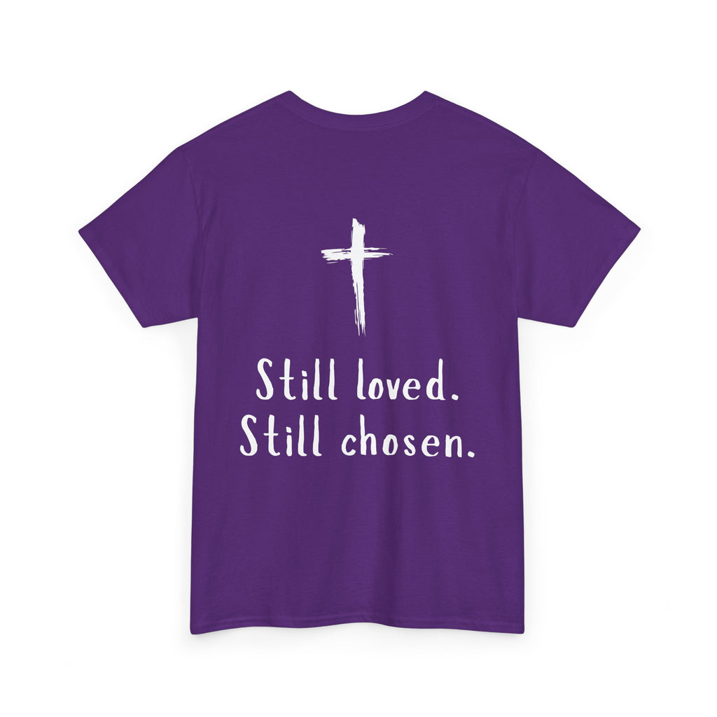 Christian Tee — "Not Perfect, Forgiven" Romans 5:8 Graphic T-Shirt (Still Loved / Still Chosen)