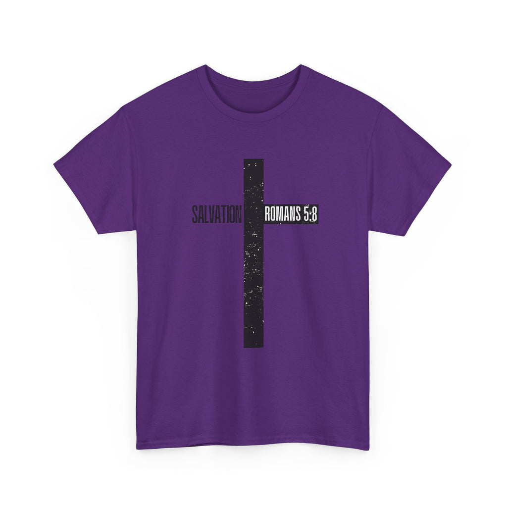 Christian Cross T-Shirt — "Salvation Romans 5:8" Faith Tee