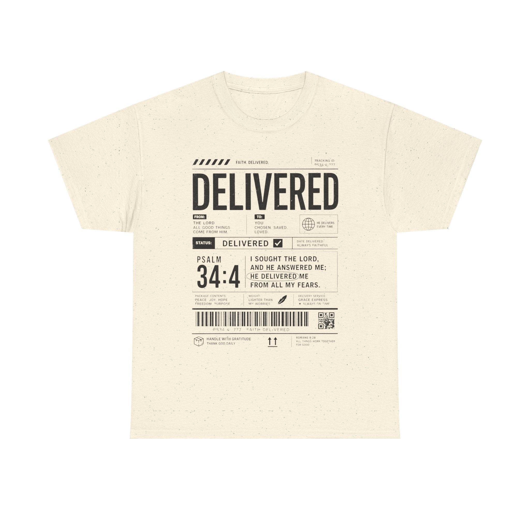 Delivered Graphic Tee — Inspirational Psalm 34:4 Christian T-Shirt