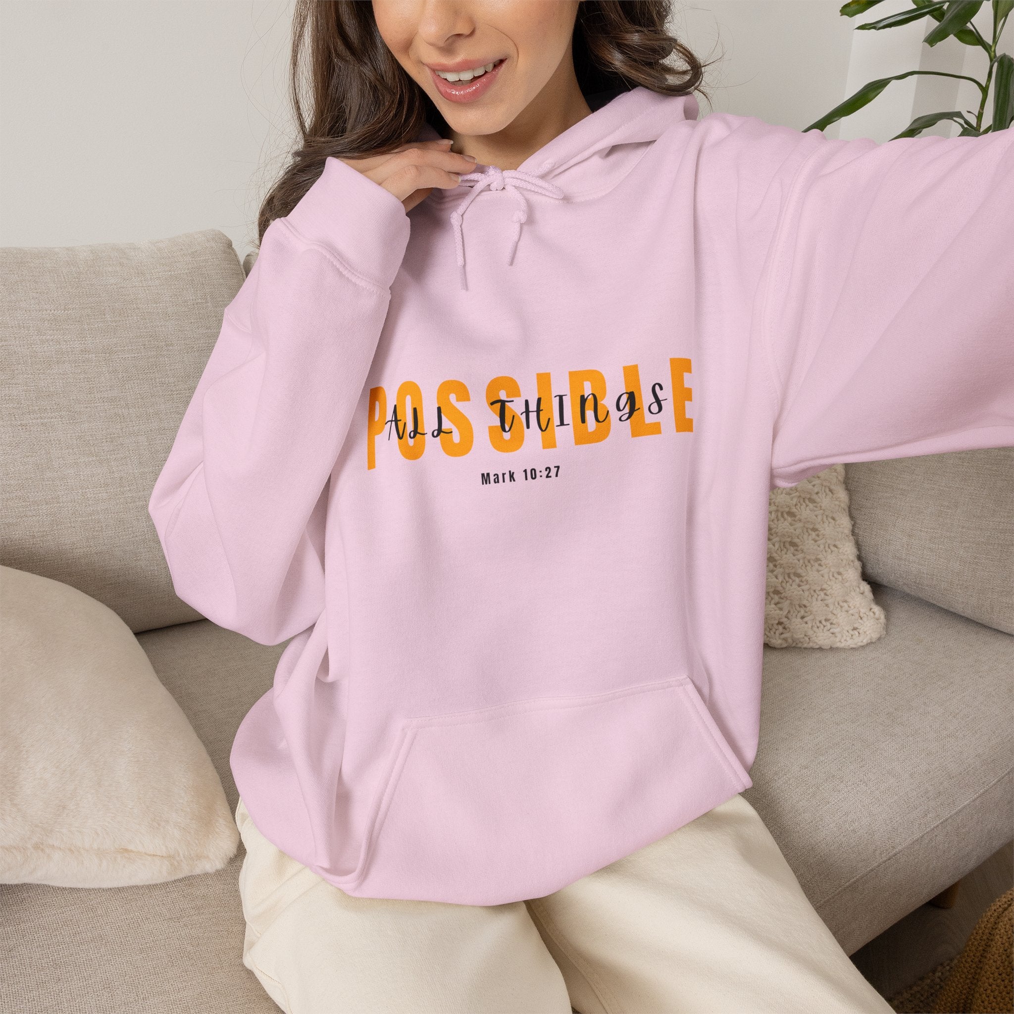 All Things Possible Hoodie — Minimal Inspirational "POSSIBLE" Graphic Faith Hoodie