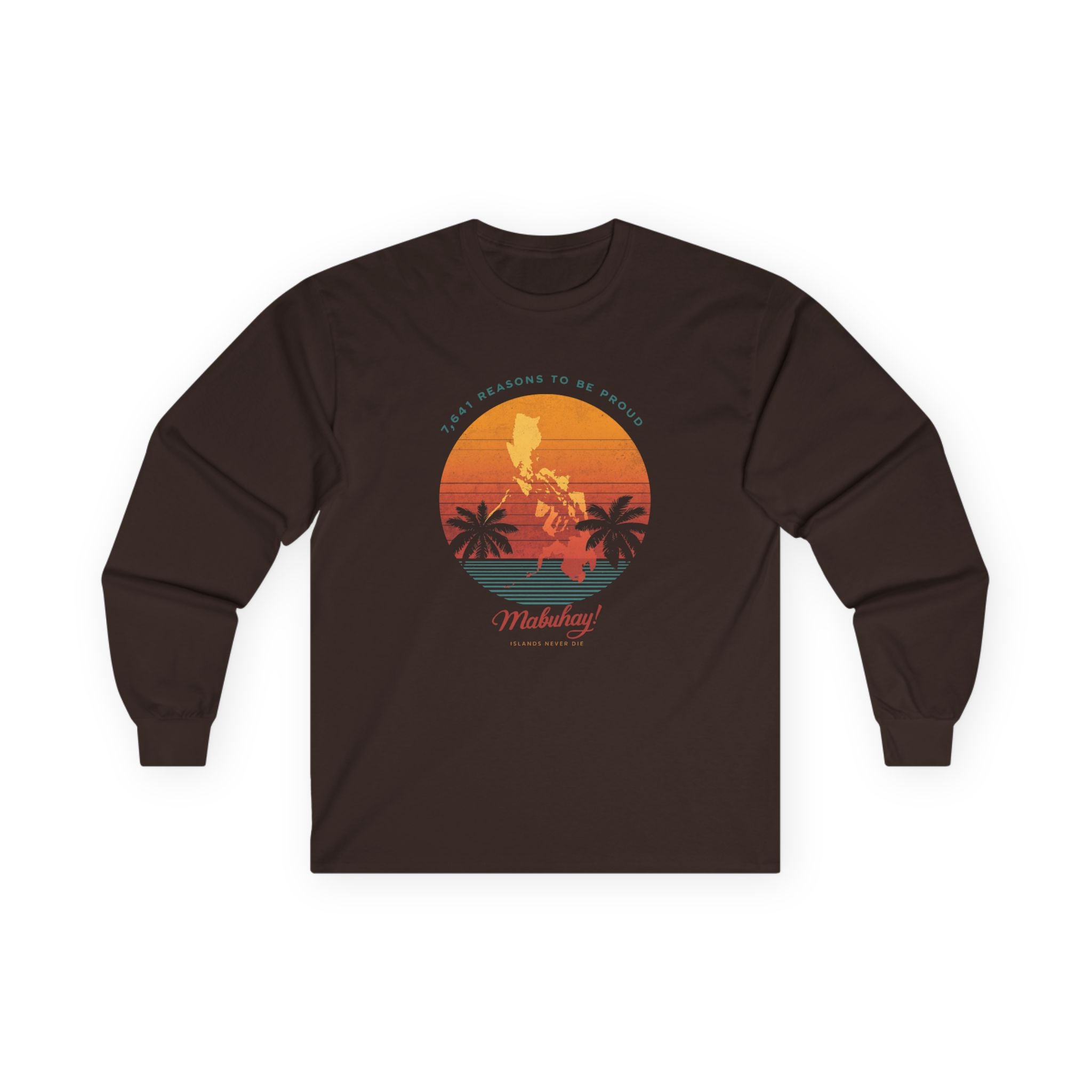 Long Sleeve Tee — 'Map of the Philippines' Retro Sunset Surf Design