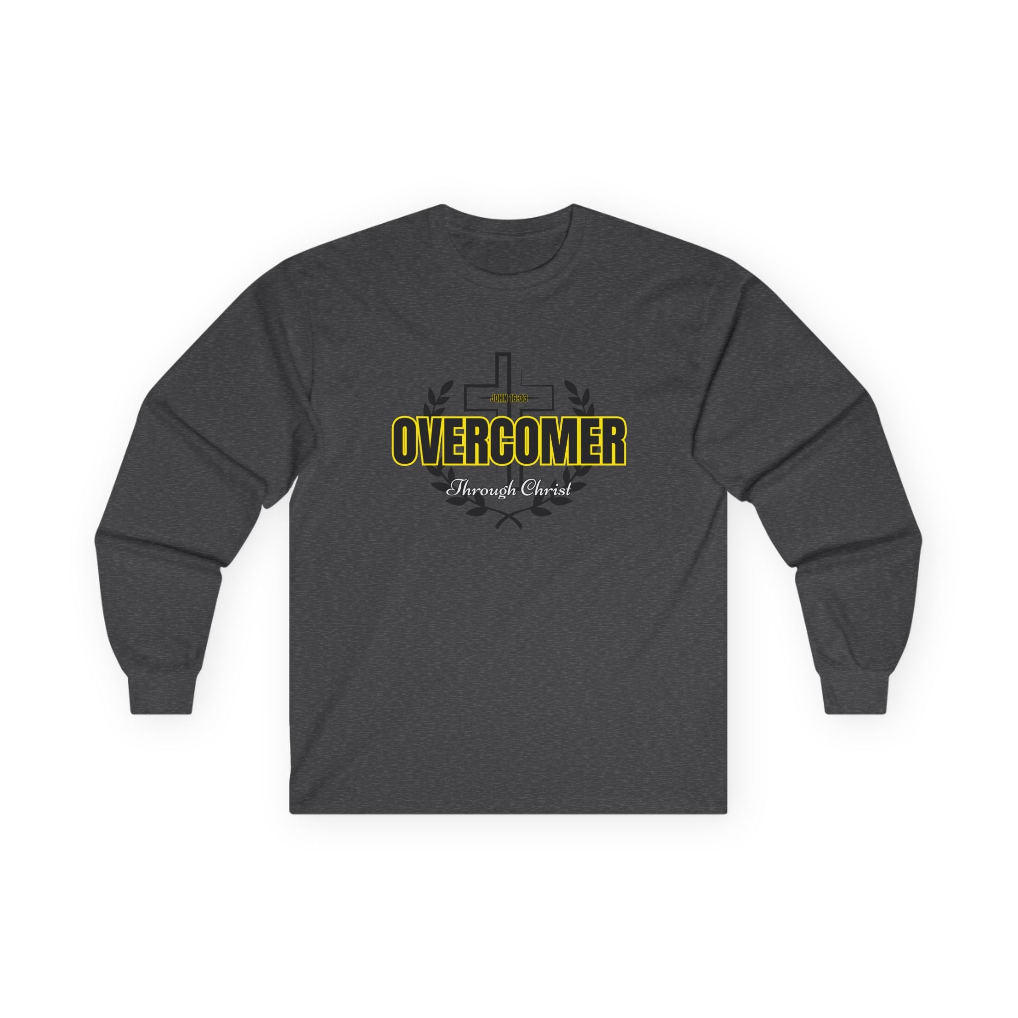 Overcomer Cross Long Sleeve Tee — Christian Faith Inspirational Shirt