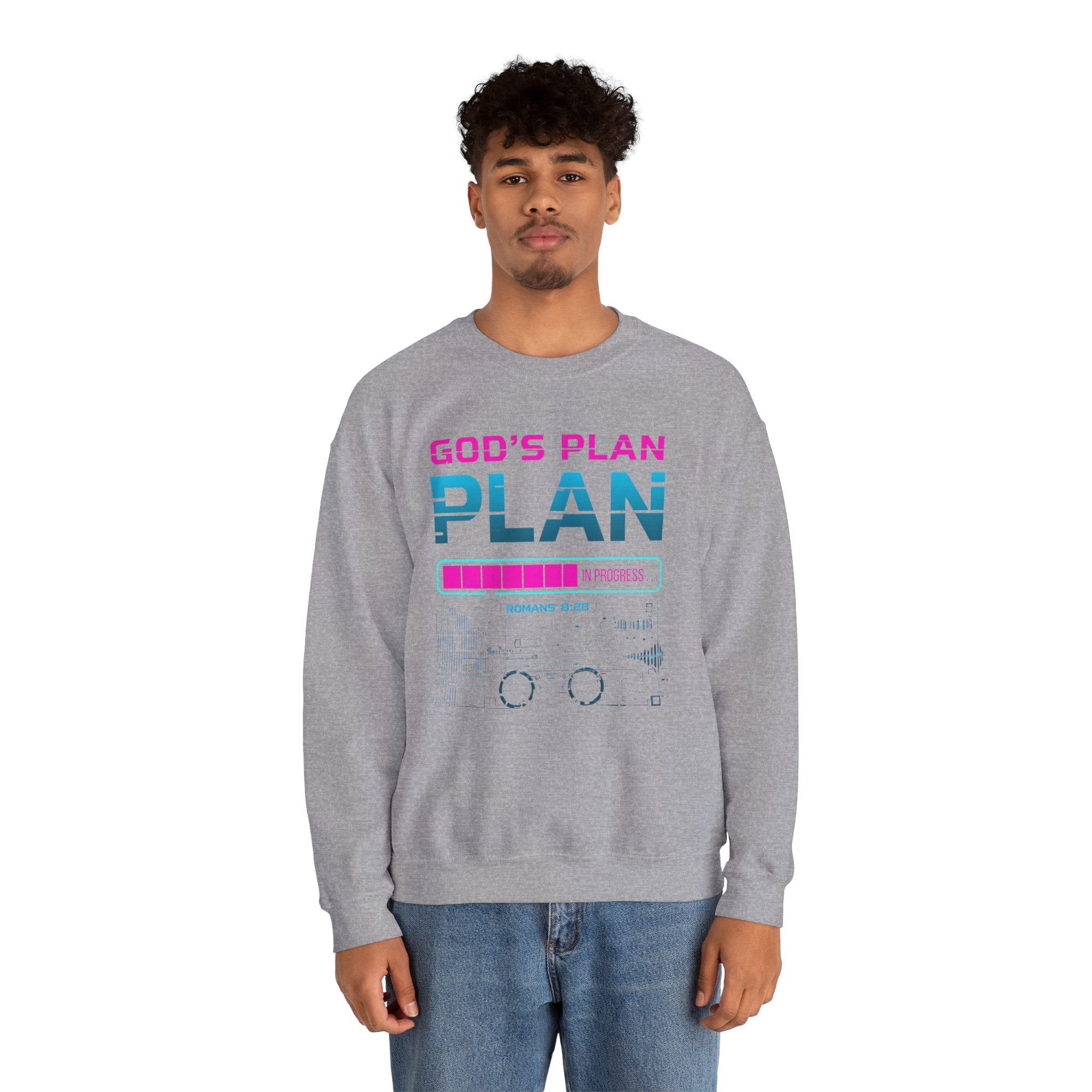 God's Plan Crewneck Sweatshirt — Retro Neon Faith Graphic