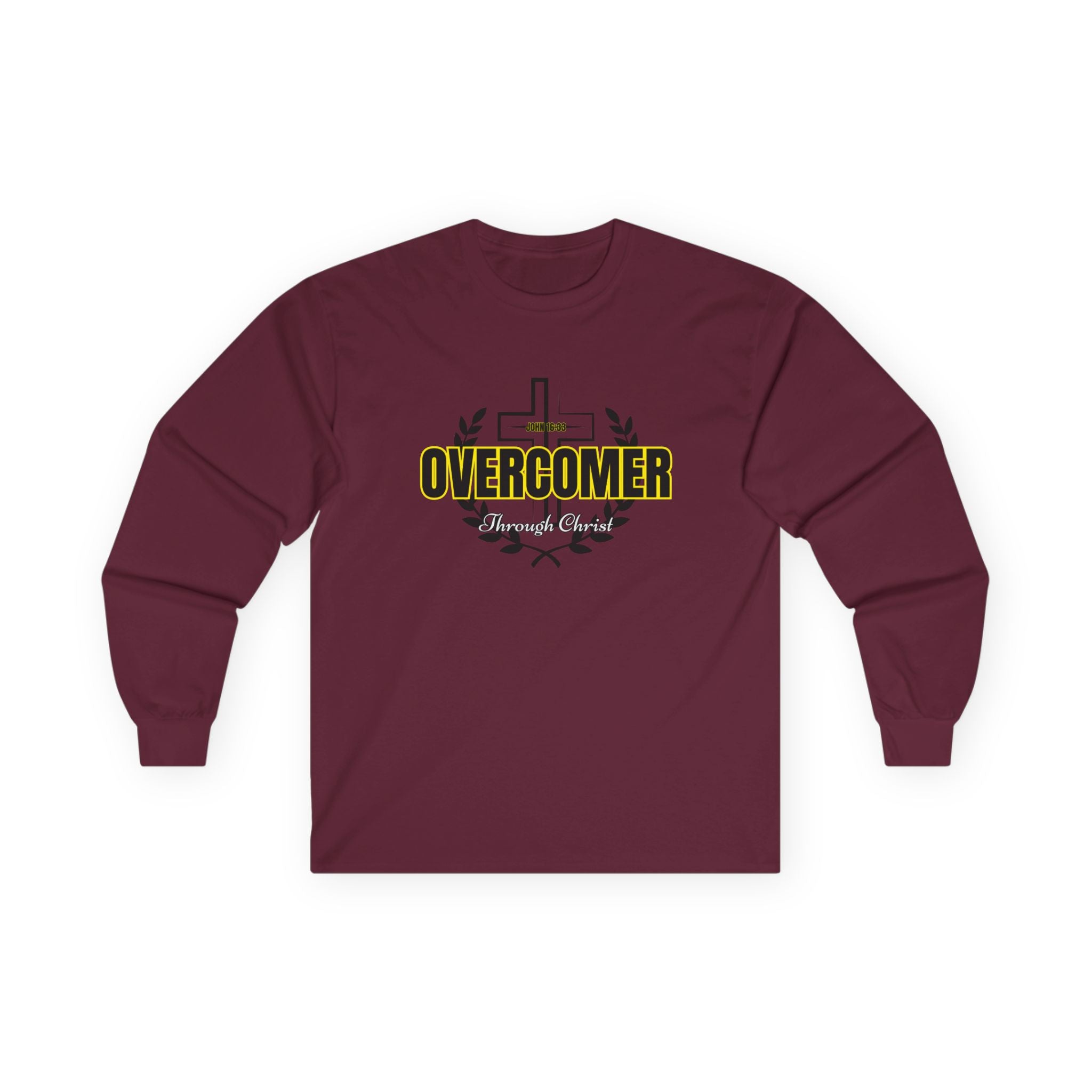 Overcomer Cross Long Sleeve Tee — Christian Faith Inspirational Shirt