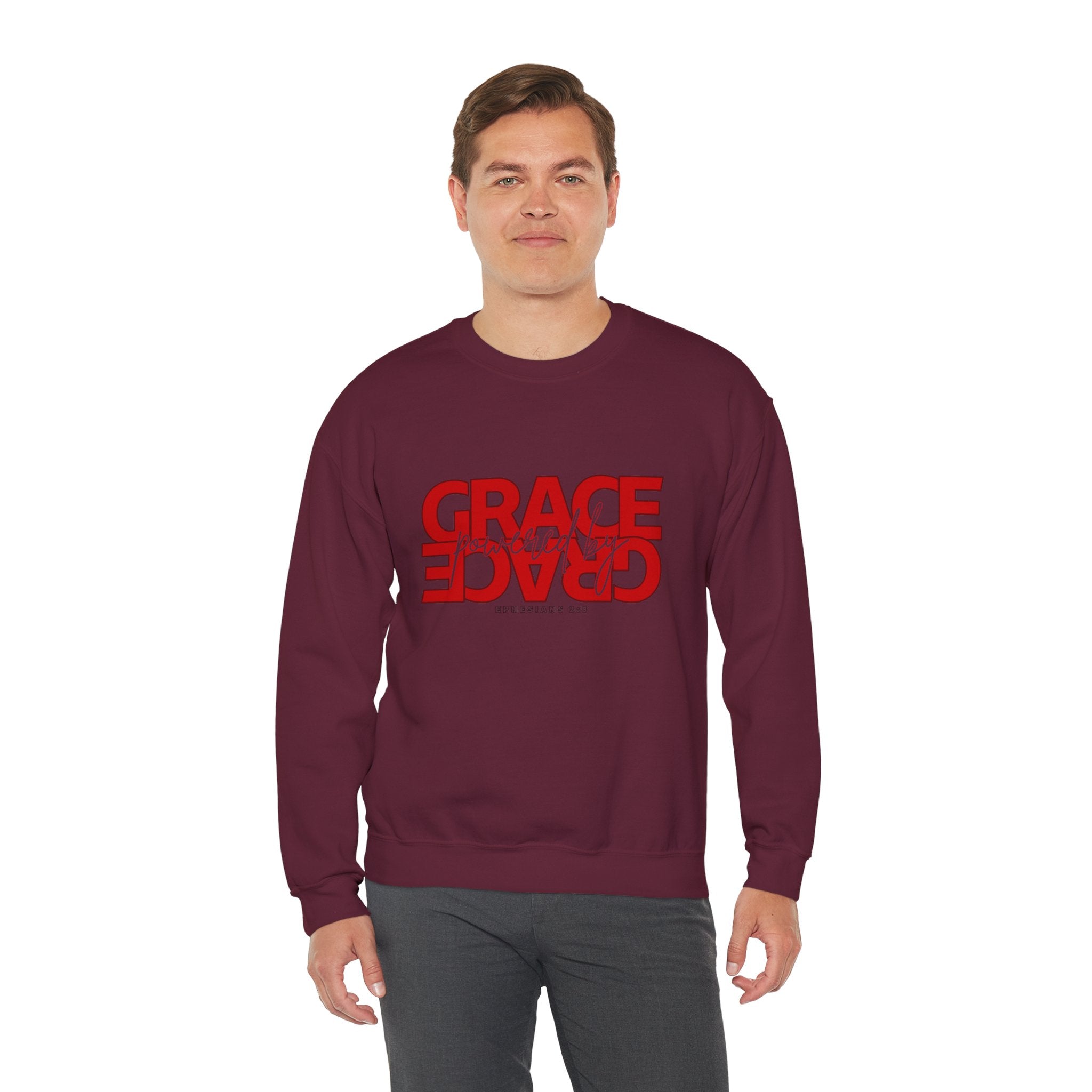Christian Crewneck Sweatshirt "Grace" Reversed Pullover, Modern Minimalist Faith Apparel, Unique Graphic Scripture Sweater