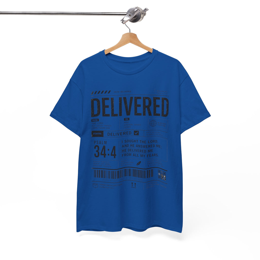 Delivered Graphic Tee — Inspirational Psalm 34:4 Christian T-Shirt