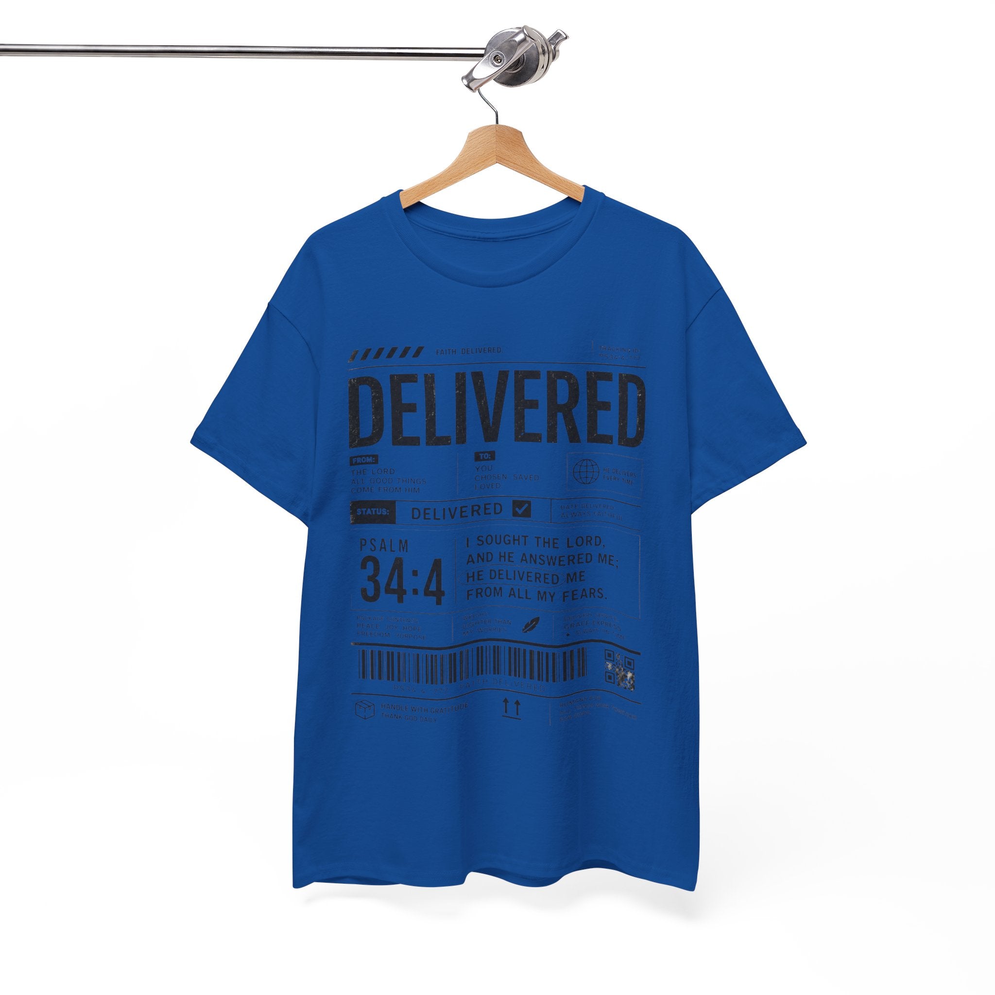 Delivered Graphic Tee — Inspirational Psalm 34:4 Christian T-Shirt