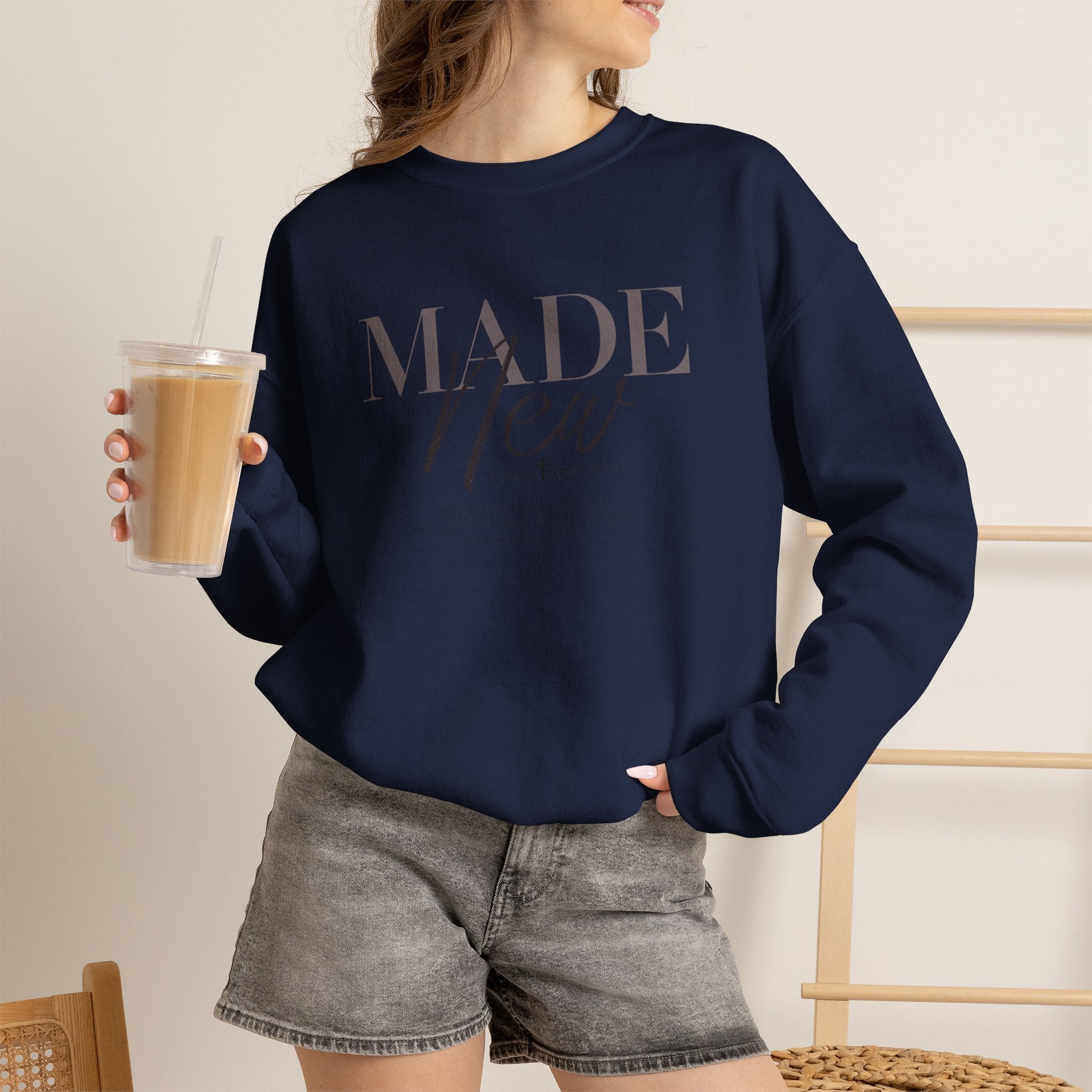 Minimalist Crewneck Sweatshirt "Made New" Pullover, Inspirational Christian Clothing, Aesthetic Daily Reminder Sweatshirt