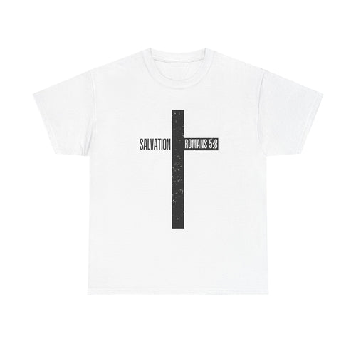 Christian Cross T-Shirt — "Salvation Romans 5:8" Faith Tee