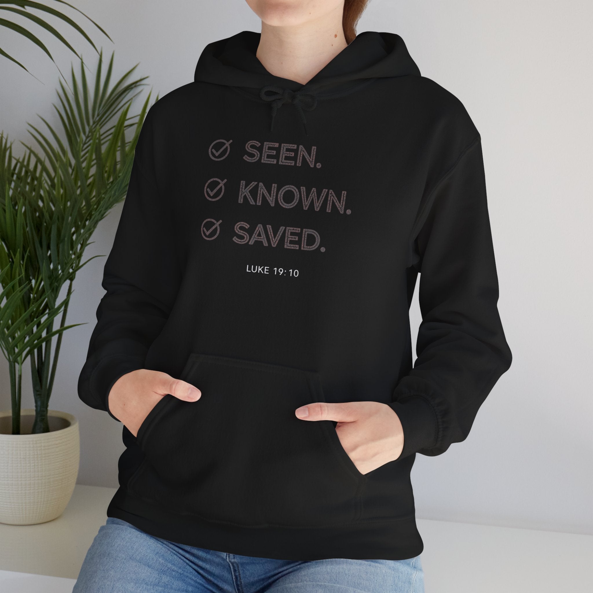 Seen. Known. Saved. Hoodie — Christian Faith Pullover (Luke 19:10)