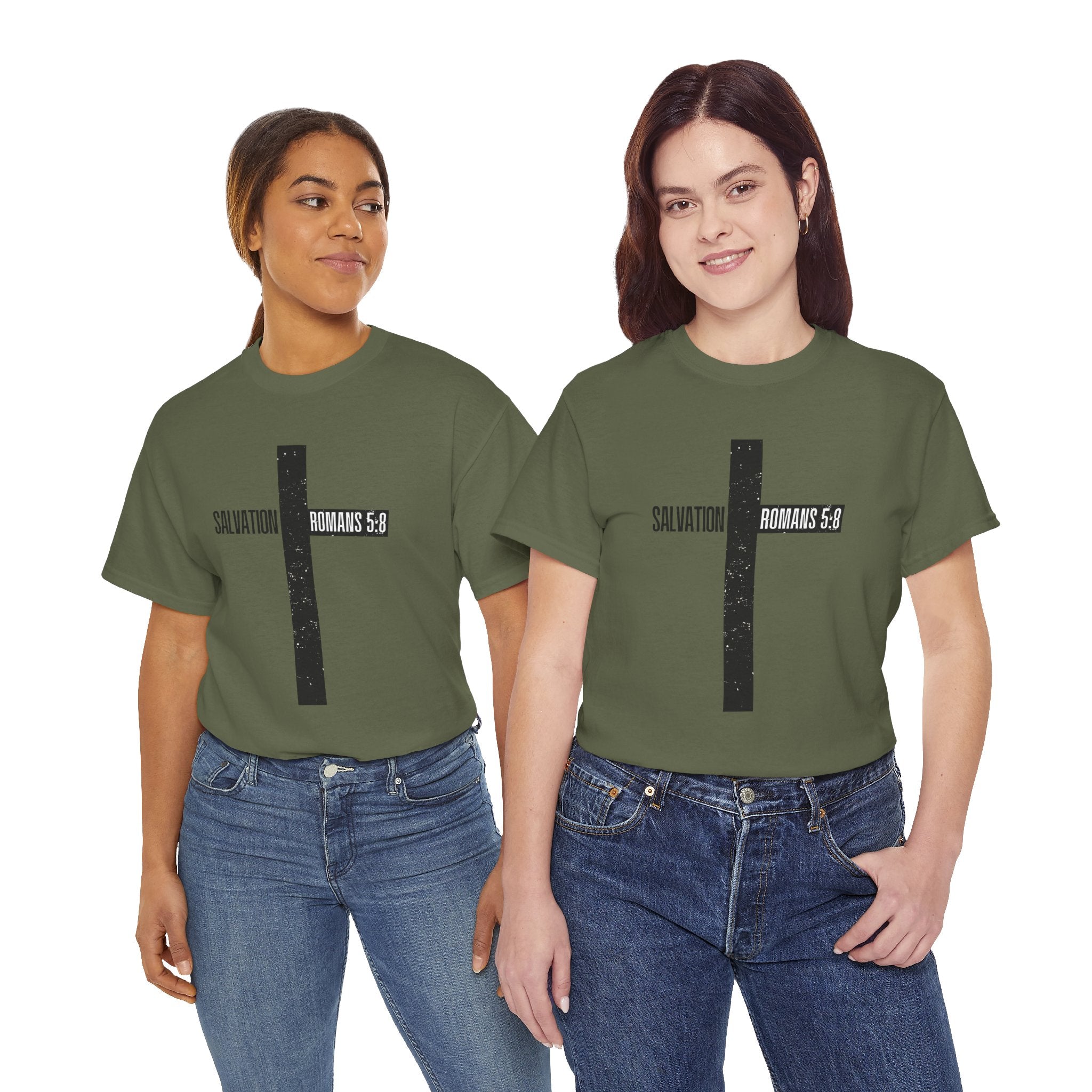 Christian Cross T-Shirt — "Salvation Romans 5:8" Faith Tee