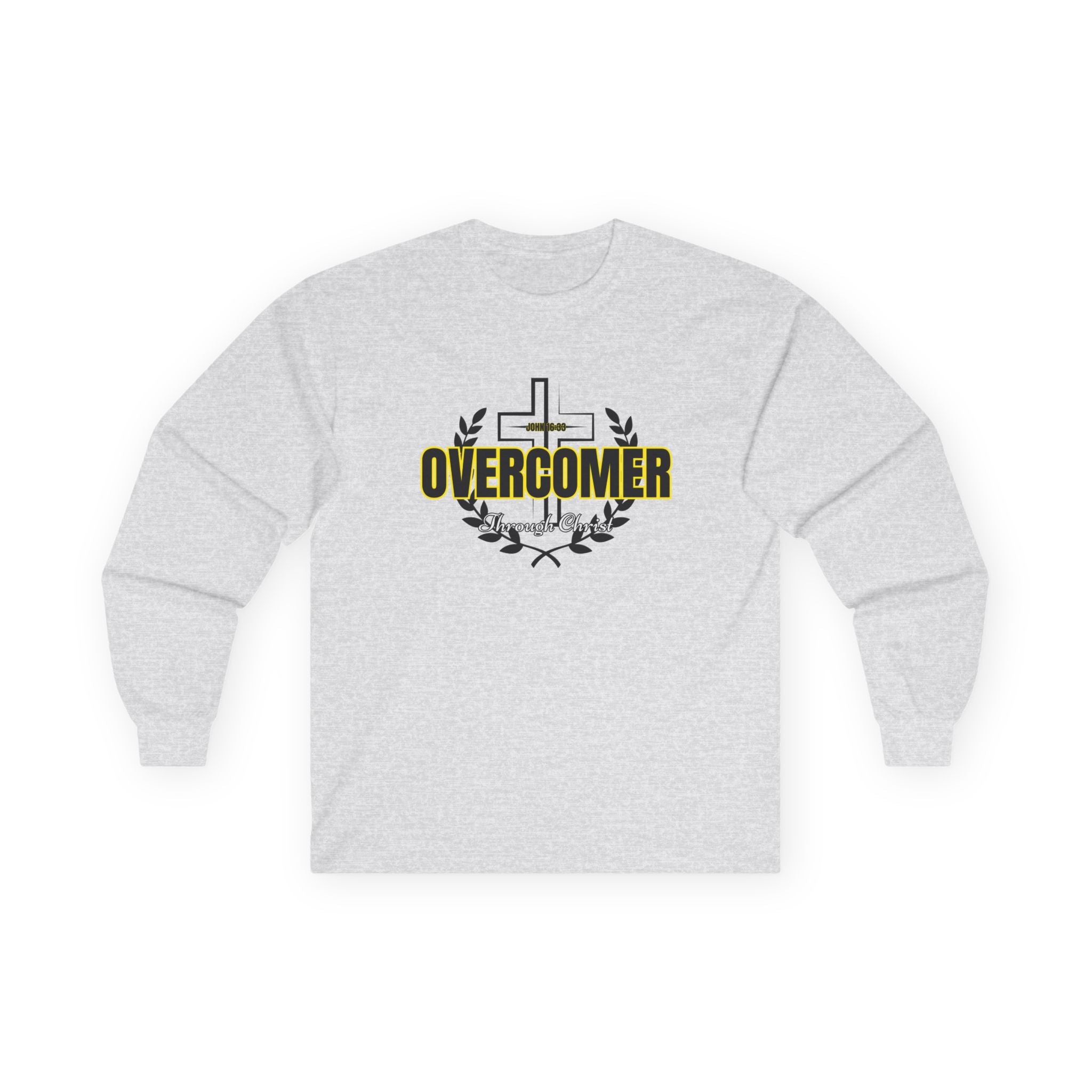 Overcomer Cross Long Sleeve Tee — Christian Faith Inspirational Shirt
