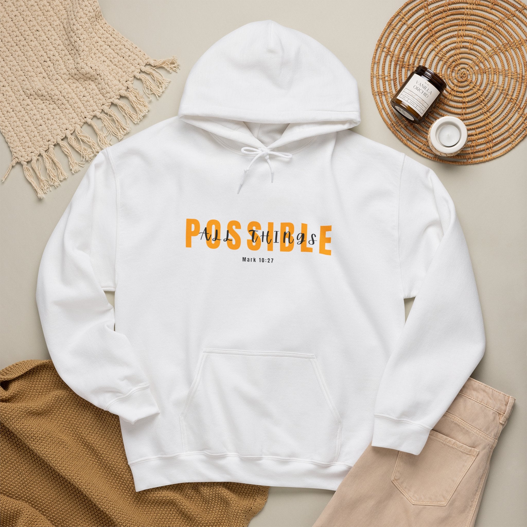 All Things Possible Hoodie — Minimal Inspirational "POSSIBLE" Graphic Faith Hoodie