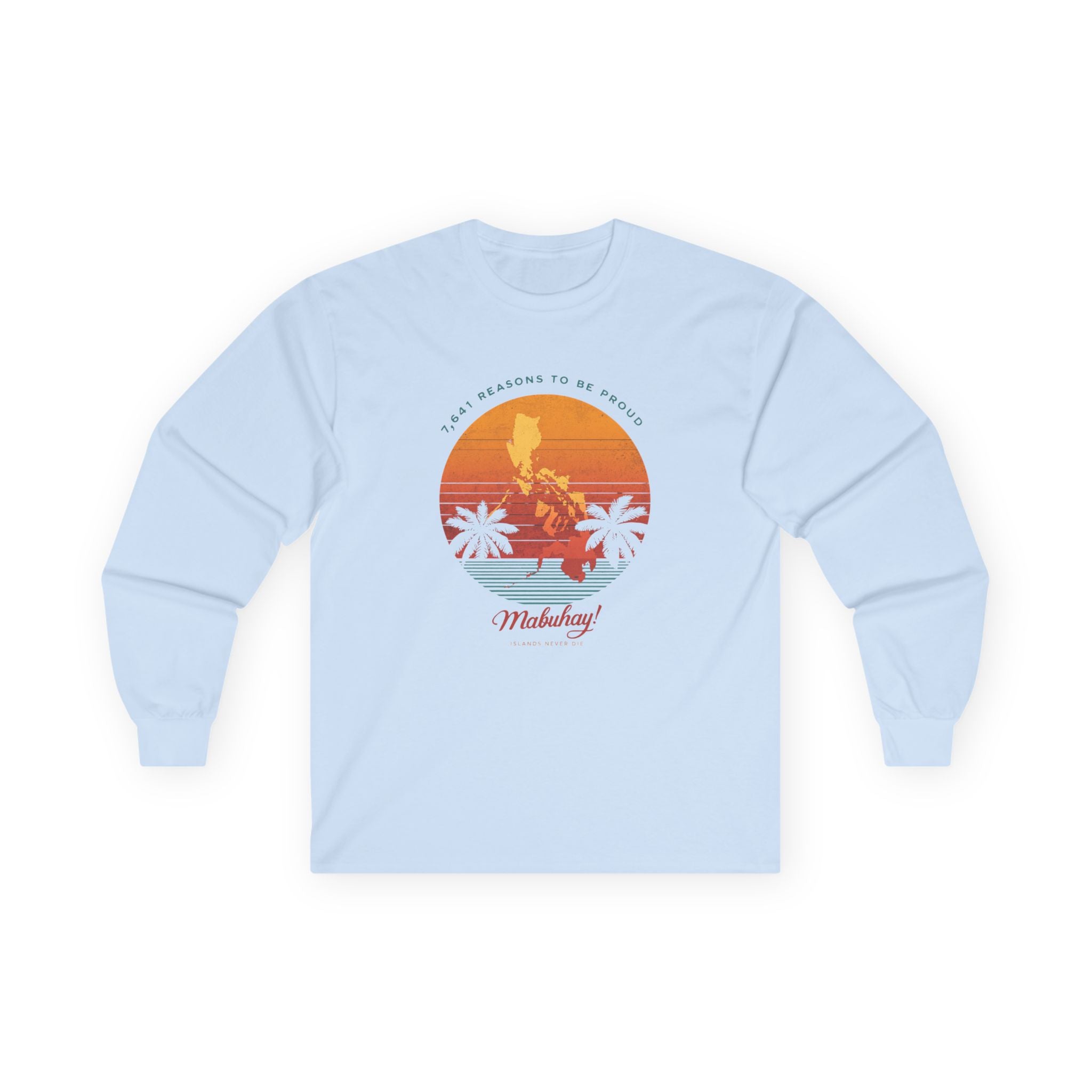 Long Sleeve Tee — 'Map of the Philippines' Retro Sunset Surf Design