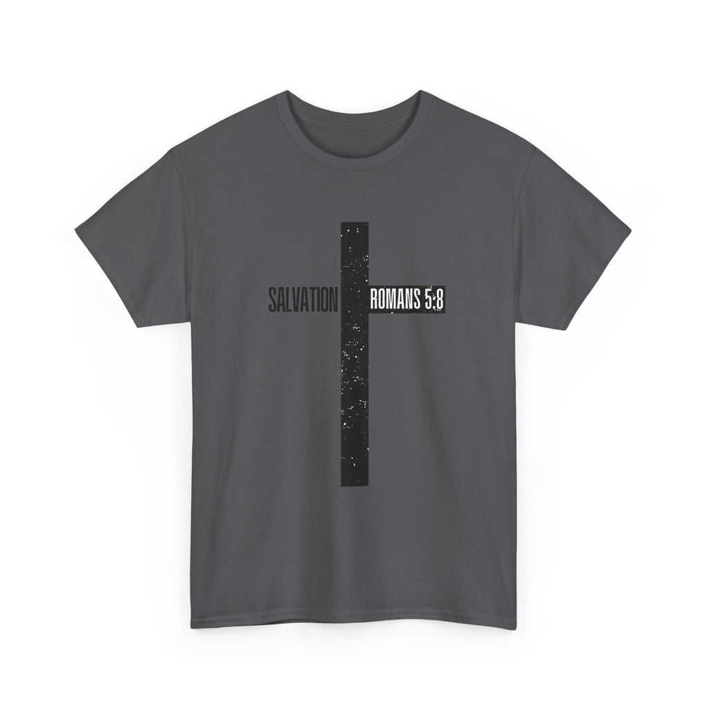 Christian Cross T-Shirt — "Salvation Romans 5:8" Faith Tee