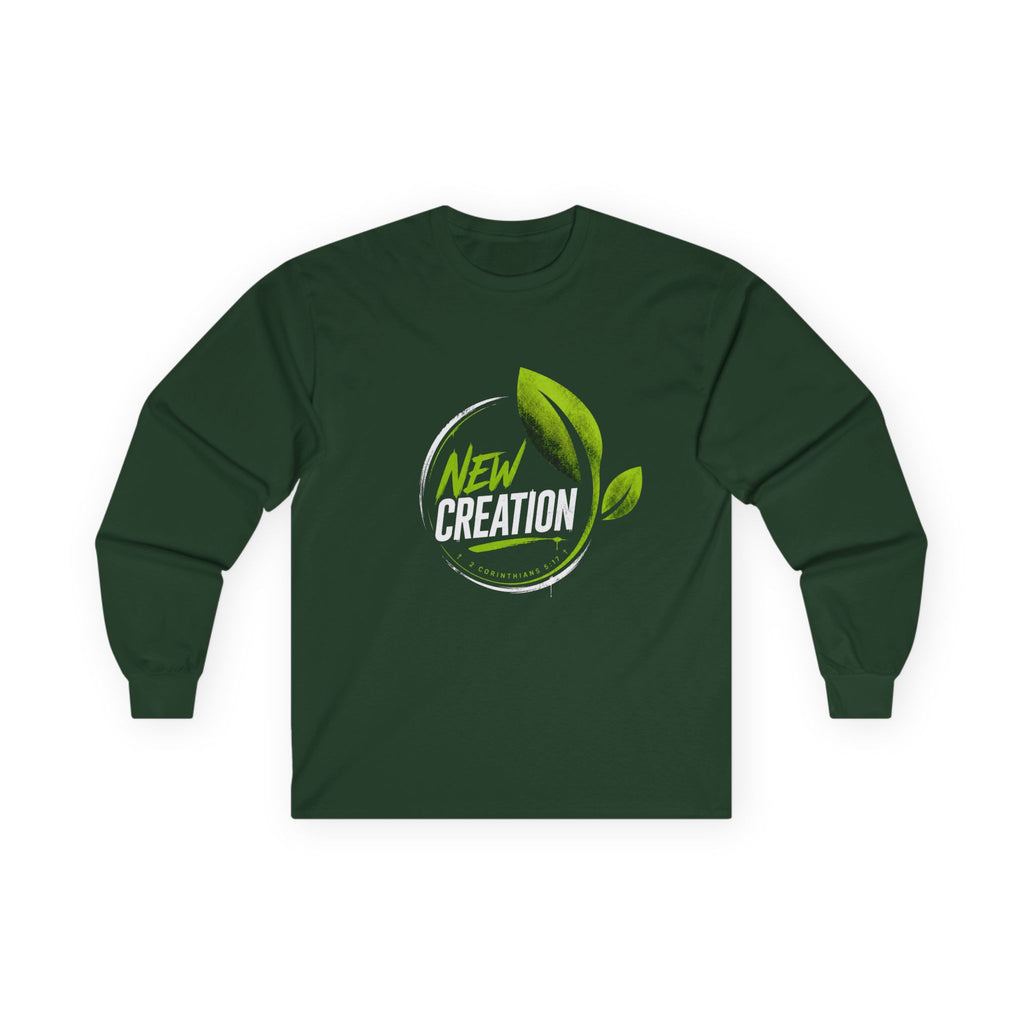 New Creation Long Sleeve Christian Tee — Green Leaf Faith Graphic