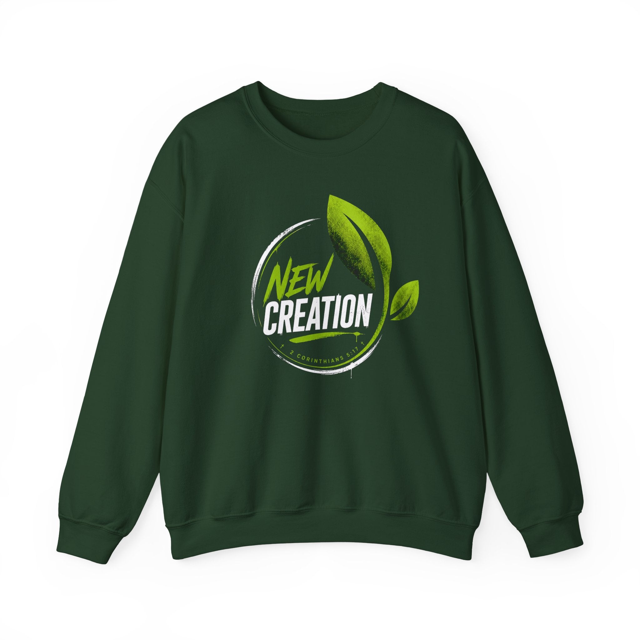 New Creation Sweatshirt – Christian Faith Green Leaf Crewneck