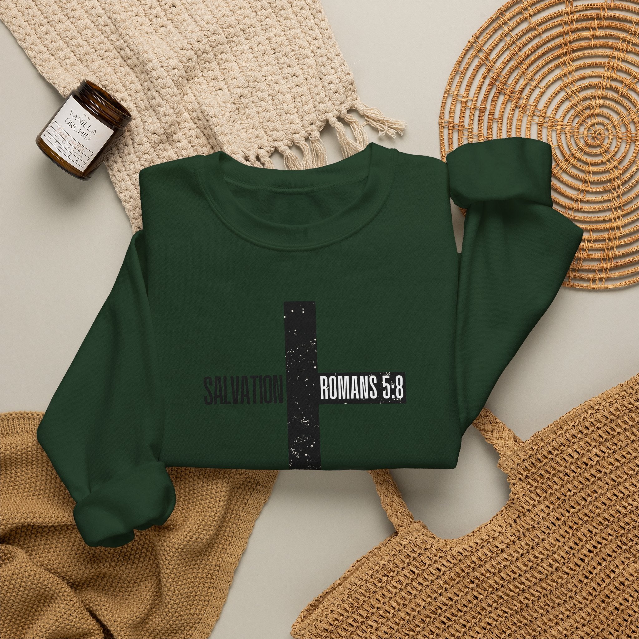 Christian Crewneck Sweatshirt "Salvation" Romans 5:8 Pullover, Jesus Cross Apparel, Faith Grace Graphic Sweatshirt