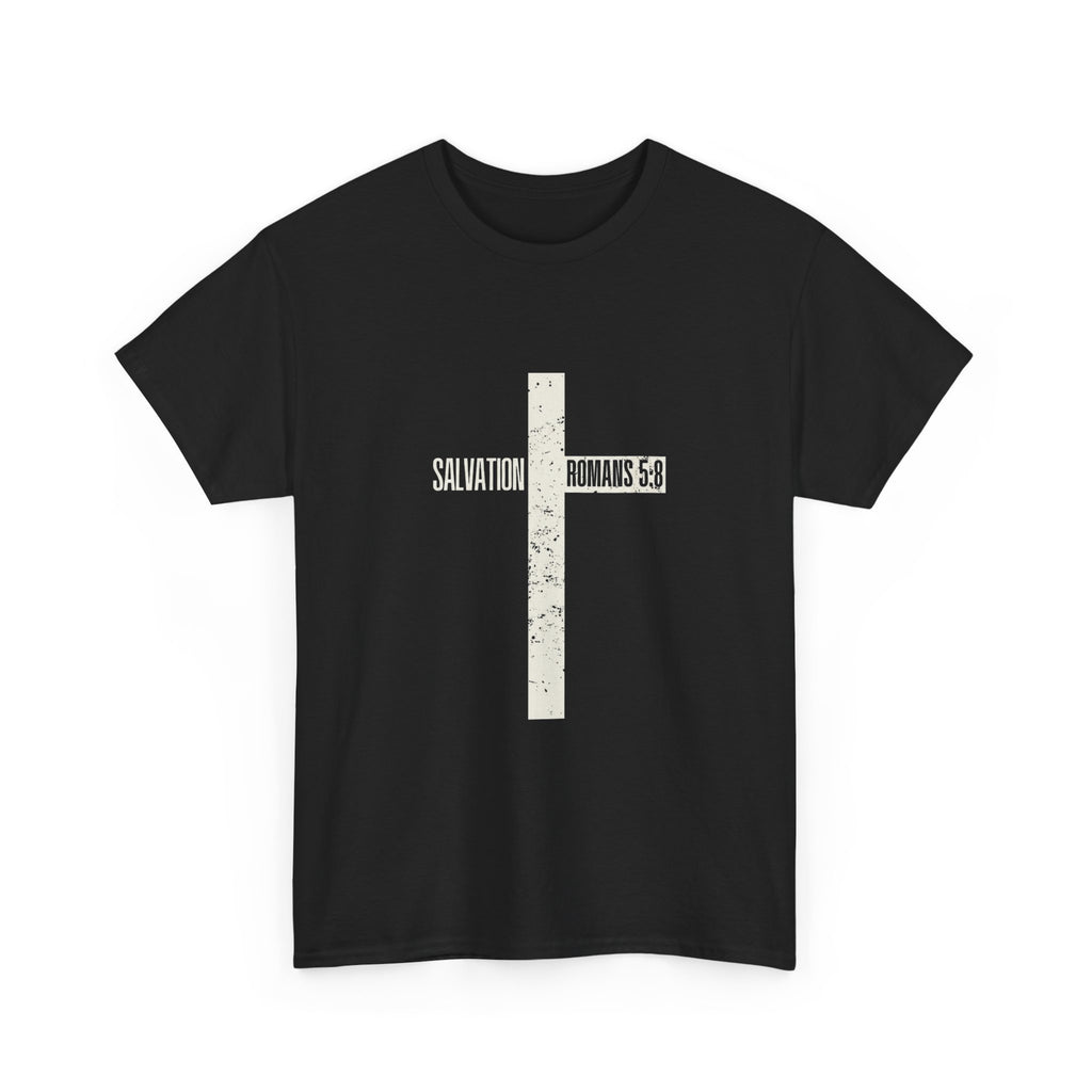 Christian Cross T-Shirt — "Salvation Romans 5:8" Faith Tee