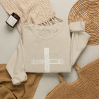 Christian Crewneck Sweatshirt "Salvation" Romans 5:8 Pullover, White Cross Graphic Apparel, Rustic Style Faith Sweatshirt