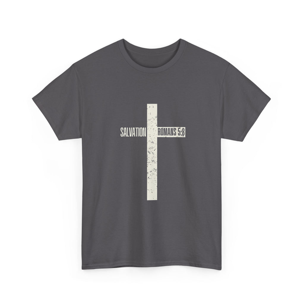 Christian Cross T-Shirt — "Salvation Romans 5:8" Faith Tee