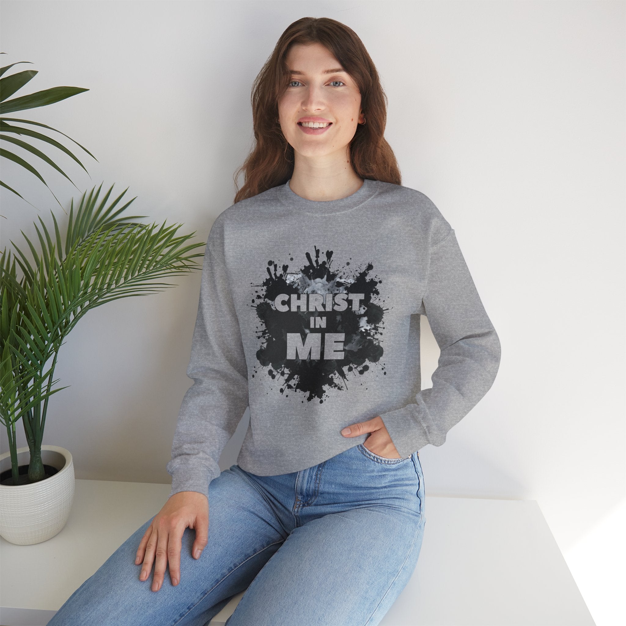 Christian Crewneck Sweatshirt "Christ in Me" Pullover, Galatians 2:20 Apparel, Inspirational Religious Graphic Sweatshirt