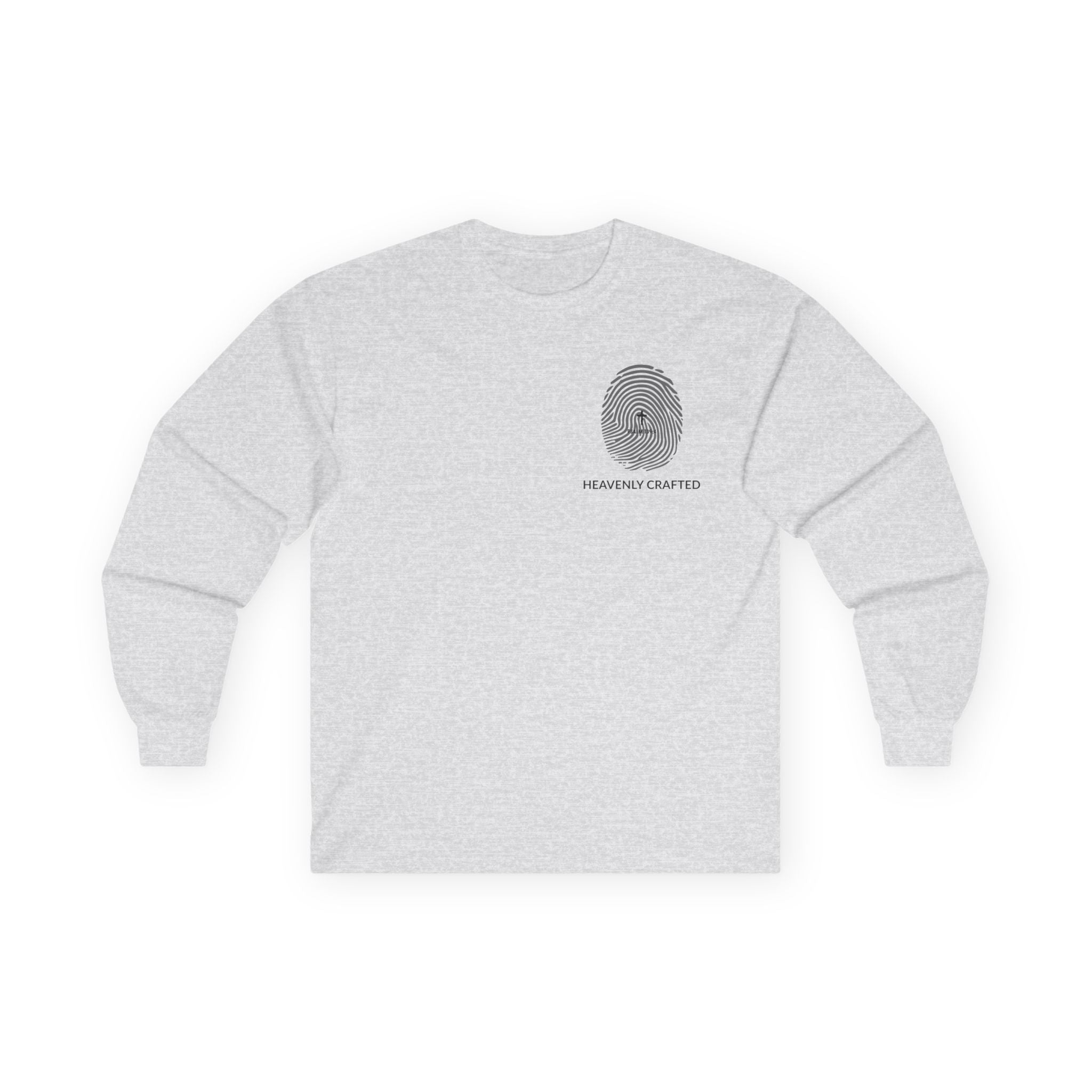 Fingerprint Graphic Long Sleeve Christian Tee — Heavenly Crafted Chest Print