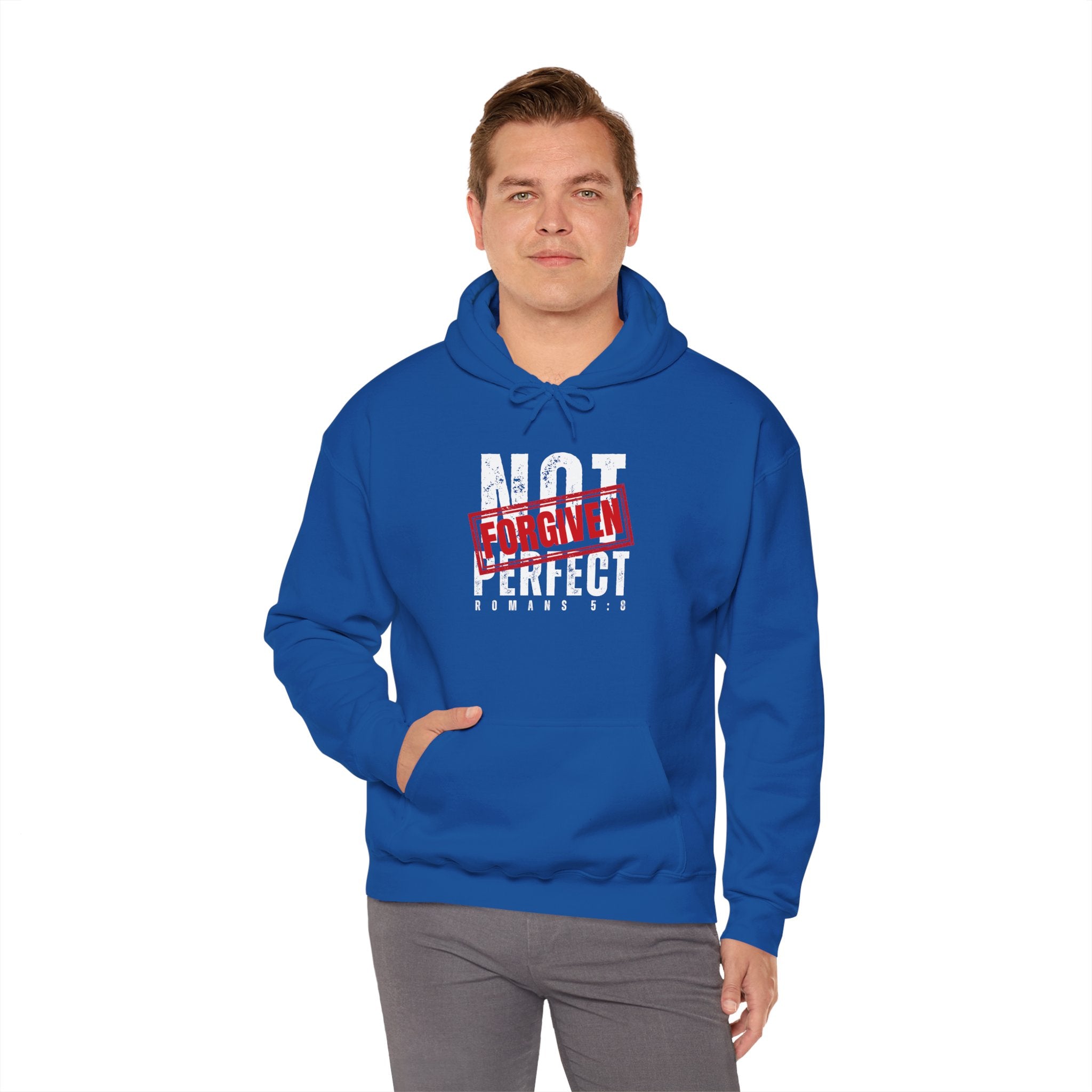 Not Perfect — Forgiven Hoodie | Christian Inspirational Sweatshirt (Romans 5:8, Still Loved/Still Chosen)