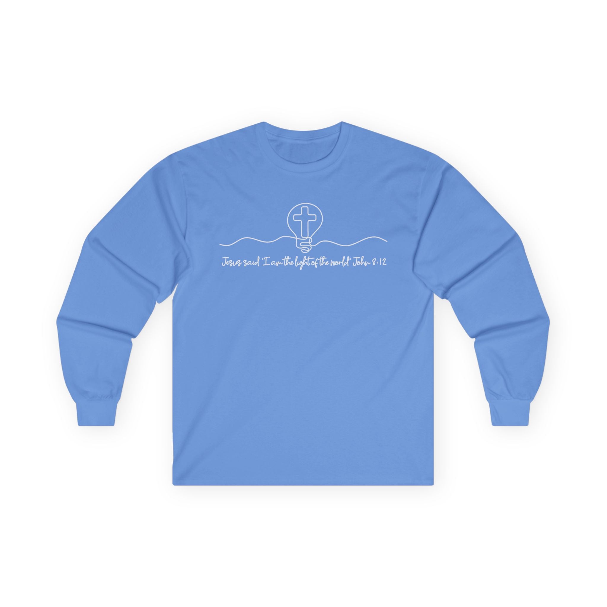 Christian Long Sleeve Tee — "I Am the Light" Minimal Cross Design