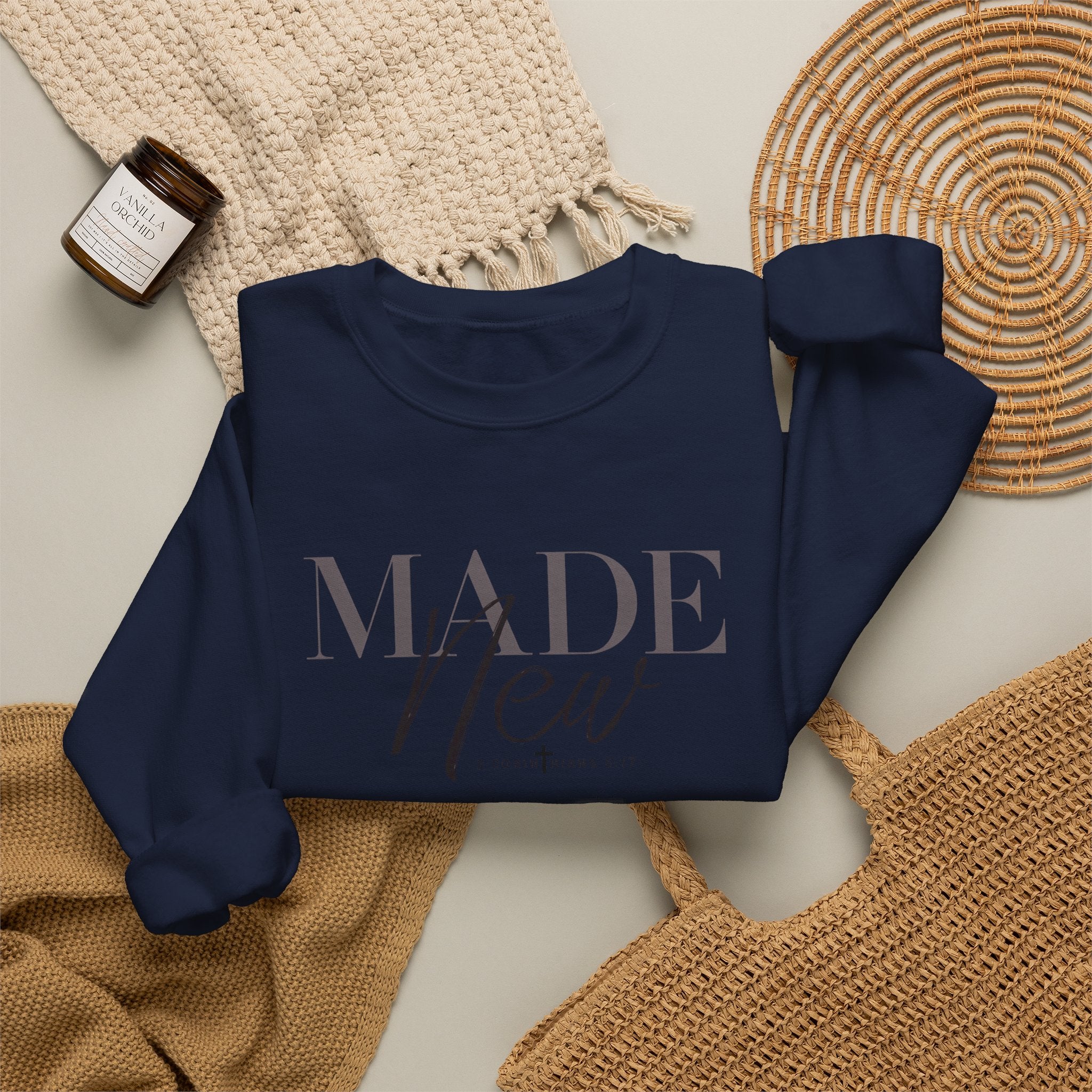 Minimalist Crewneck Sweatshirt "Made New" Pullover, Inspirational Christian Clothing, Aesthetic Daily Reminder Sweatshirt