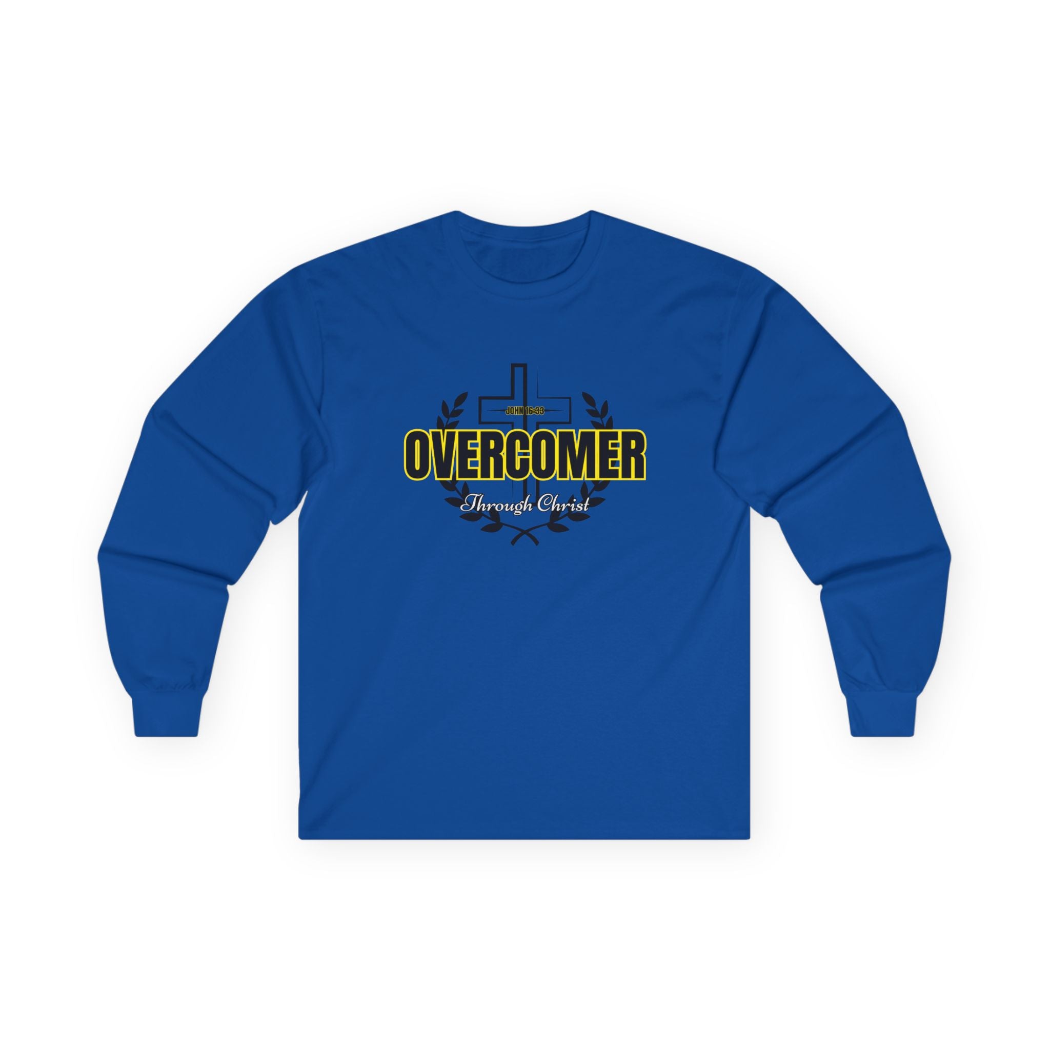 Overcomer Cross Long Sleeve Tee — Christian Faith Inspirational Shirt
